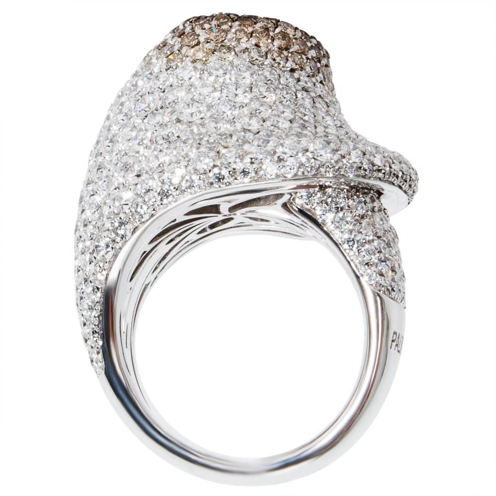 Modern Palmiero Pave White and Brown Diamond Swirl Fashion Ring in 18KT Gold 9.67 Carat