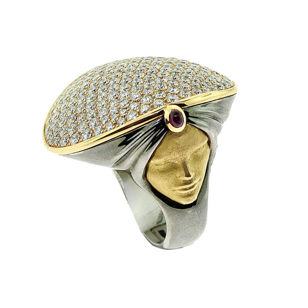 Palmiero Sultan Middle Eastern Lady Ring mit Diamanten und Rubinen im Angebot 1