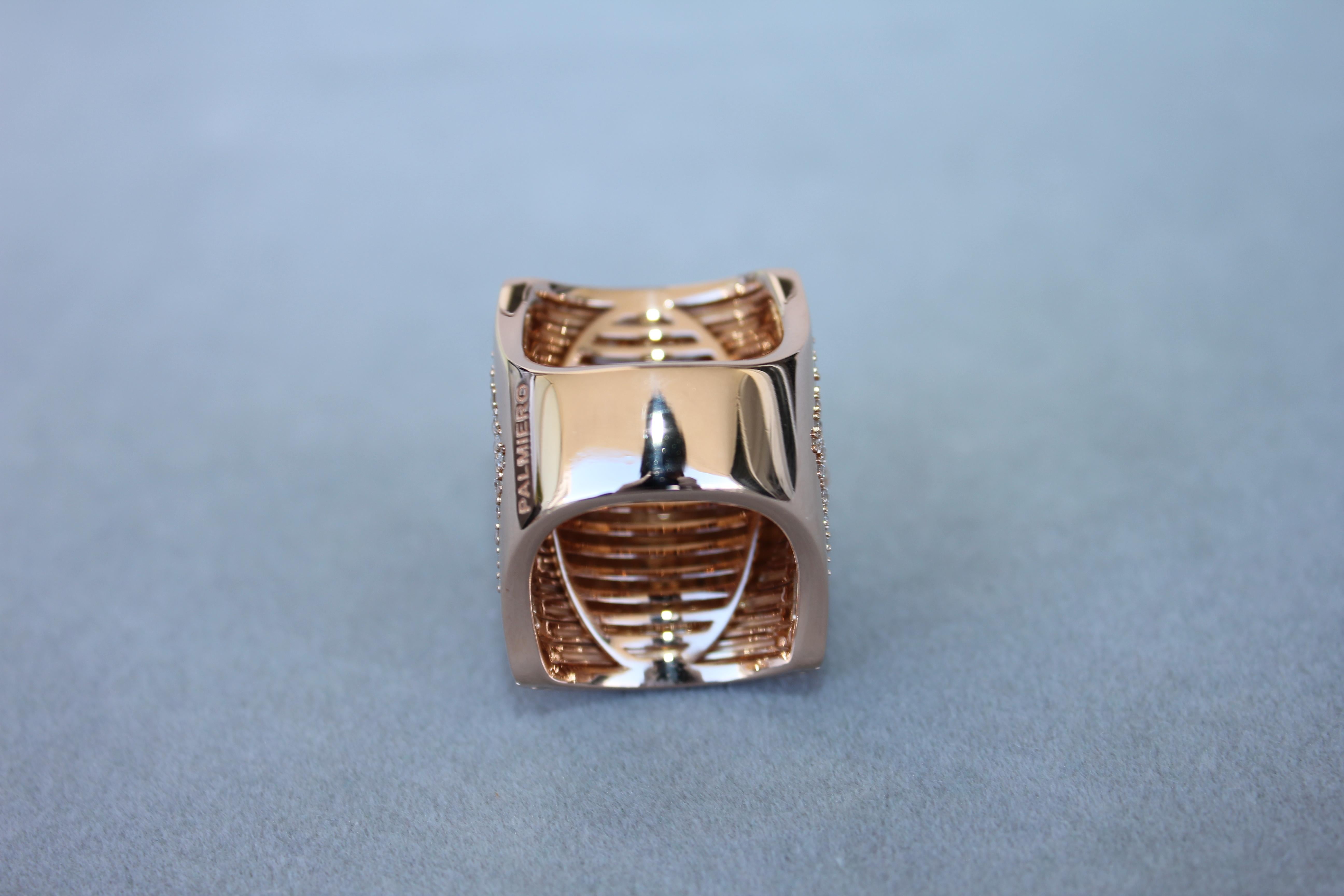 Palmiero Einzigartiger Weißer Diamant Brillant Pave 18 Karat Rose Gold Einzigartiger Dome Ring im Angebot 6