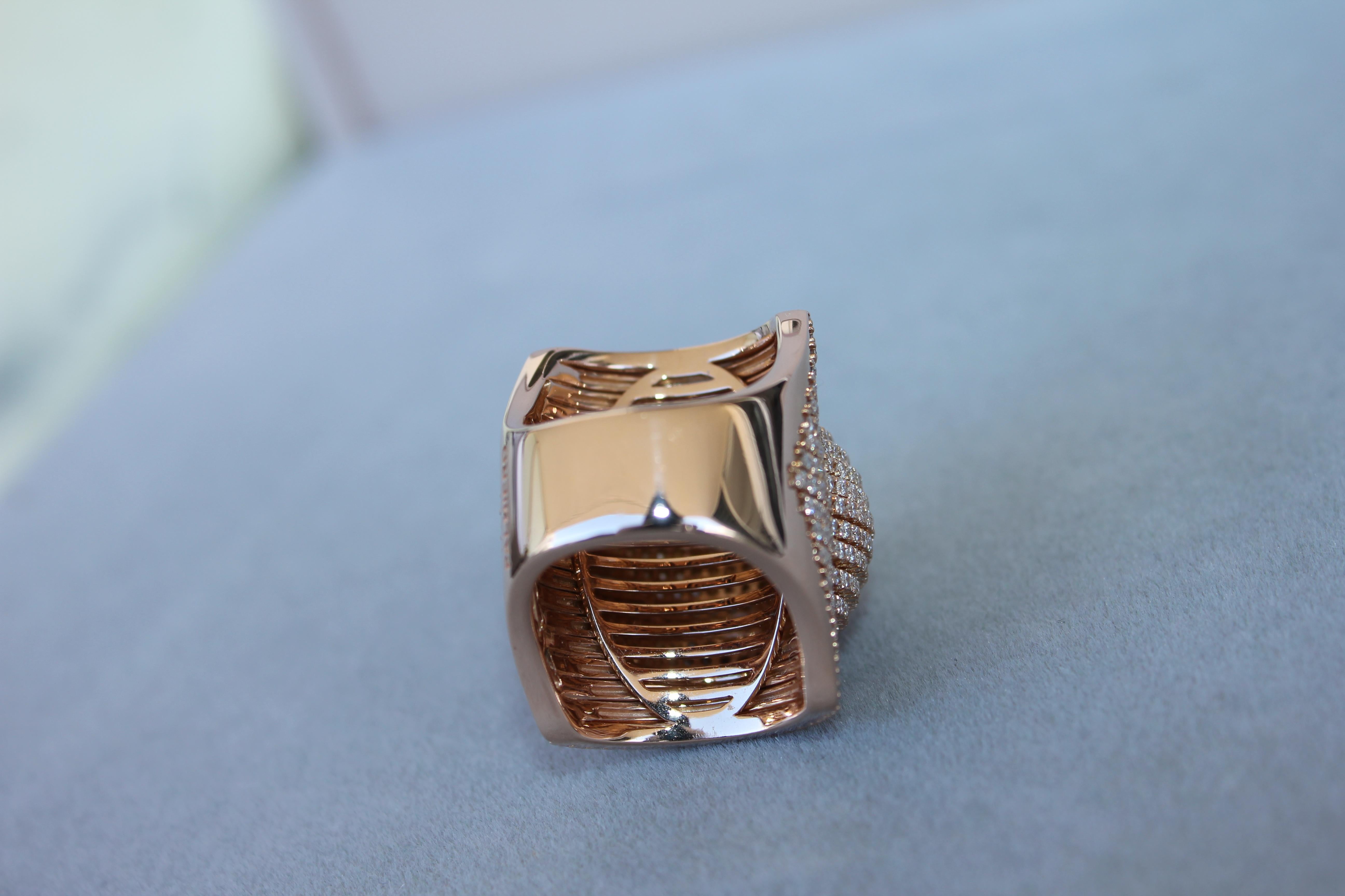 Palmiero Einzigartiger Weißer Diamant Brillant Pave 18 Karat Rose Gold Einzigartiger Dome Ring im Angebot 8