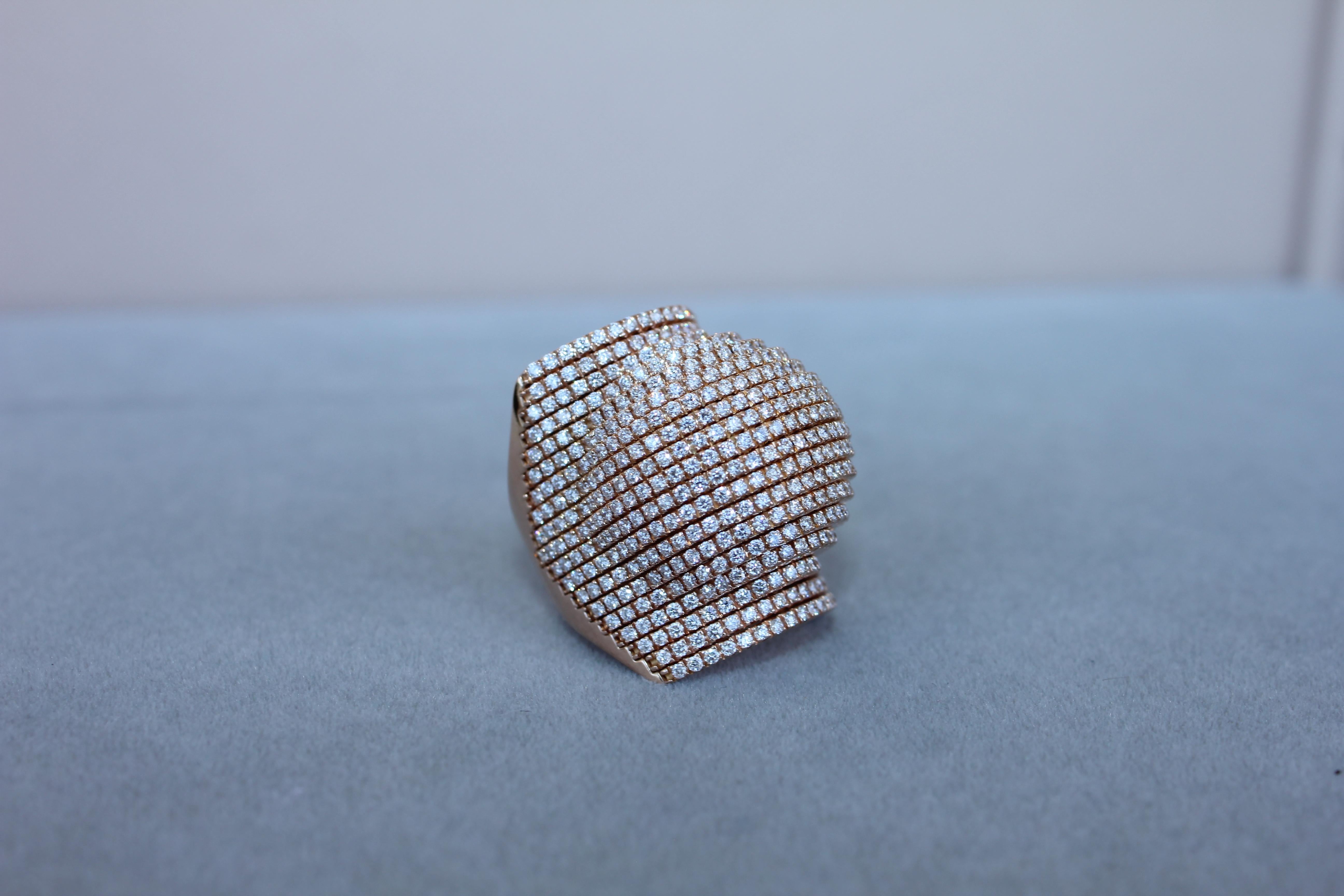 Palmiero Einzigartiger Weißer Diamant Brillant Pave 18 Karat Rose Gold Einzigartiger Dome Ring (Moderne) im Angebot
