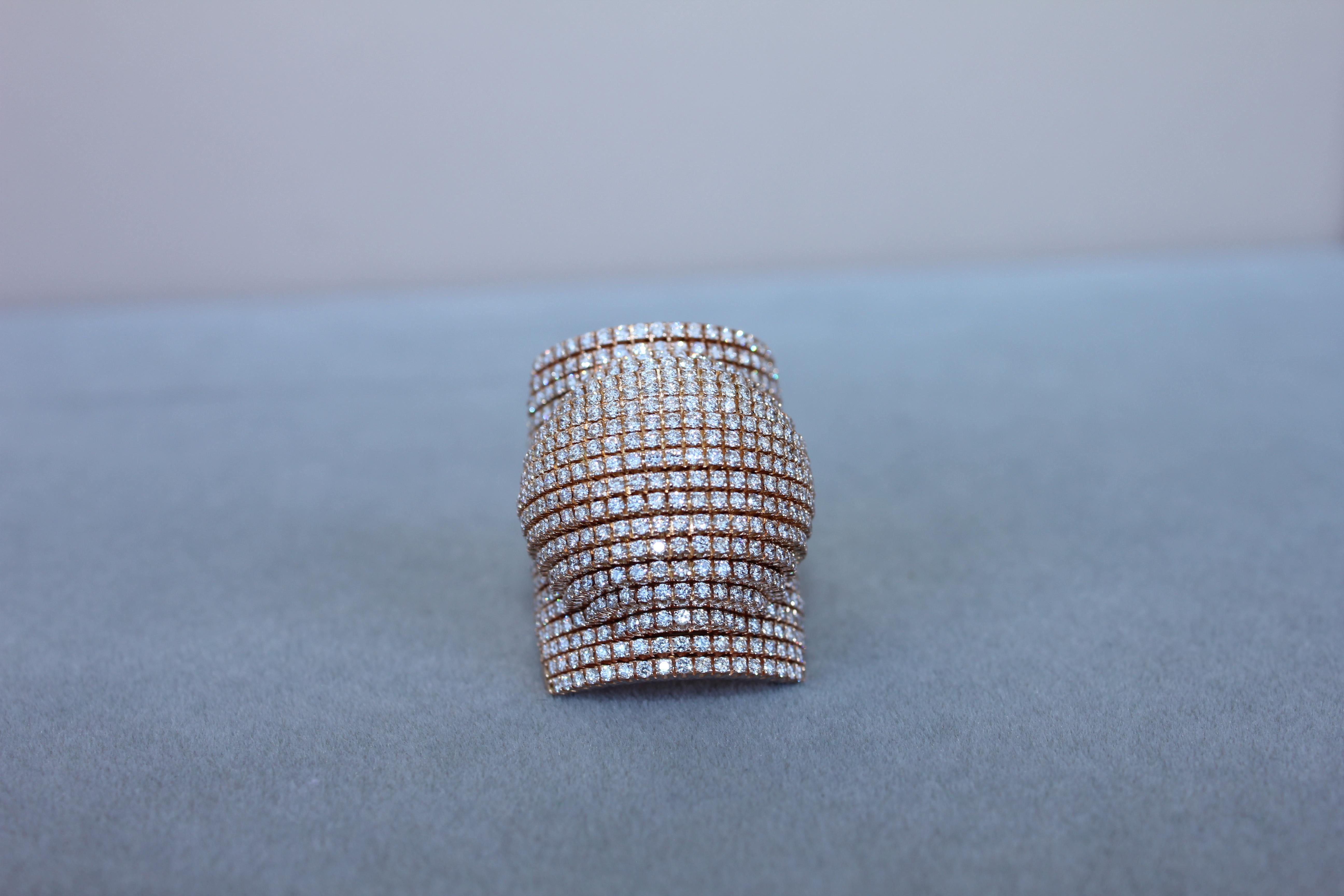 Brilliant Cut Palmiero Unique White Diamond Brilliant Pave 18 Karat Rose Gold Unique Dome Ring For Sale
