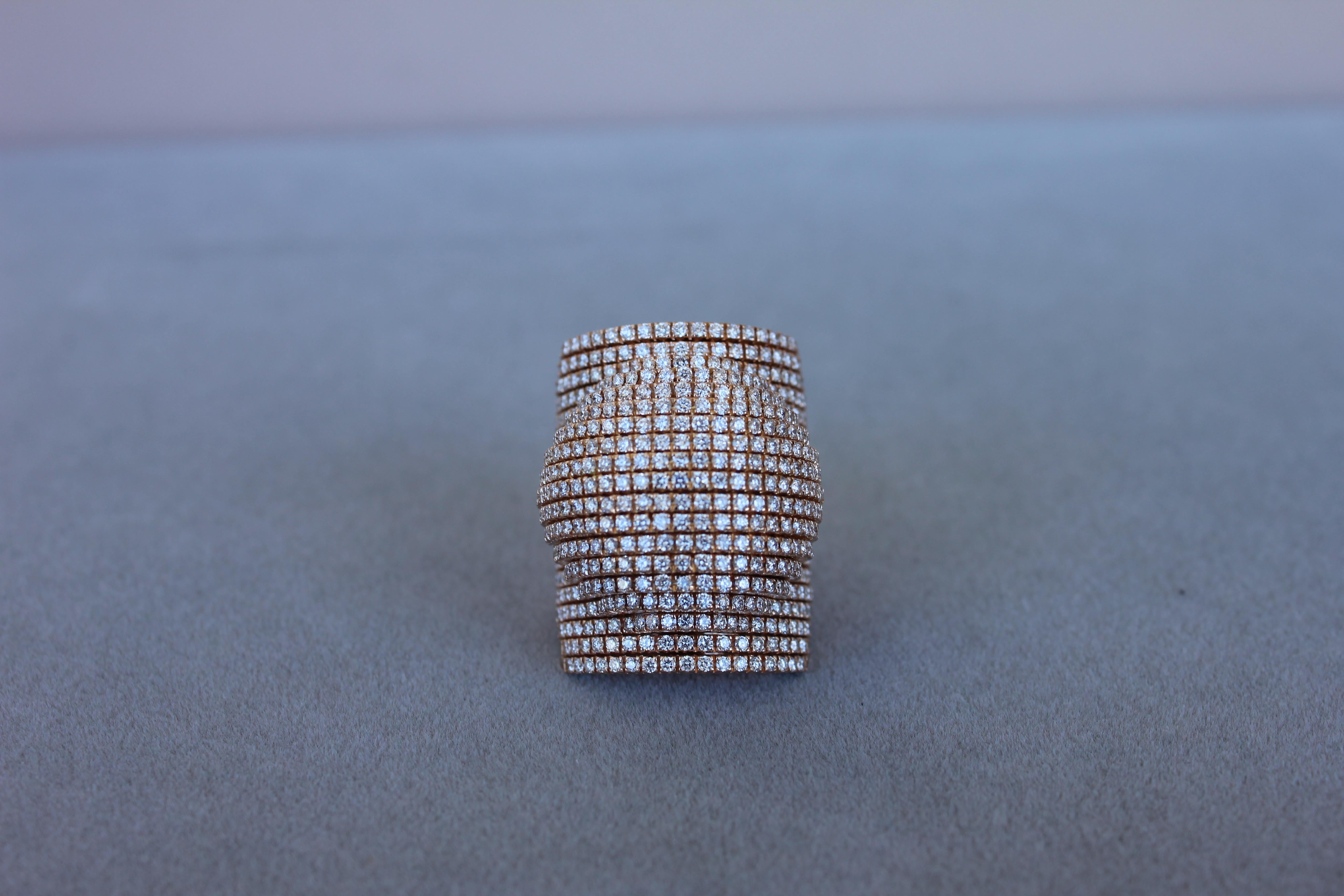 Palmiero Einzigartiger Weißer Diamant Brillant Pave 18 Karat Rose Gold Einzigartiger Dome Ring im Angebot 1