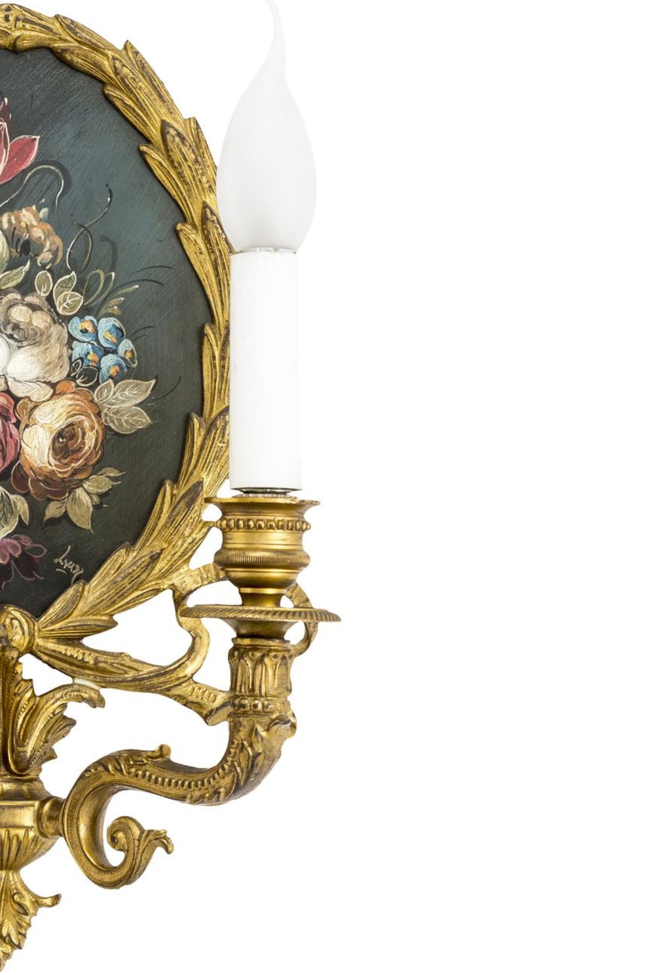 Palmira applique a due luci con decori dipinti a mano In New Condition For Sale In Firenze, FI