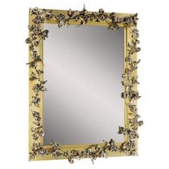 Palmira Rectangular Brass Wall Mirror with Bronze Flowers