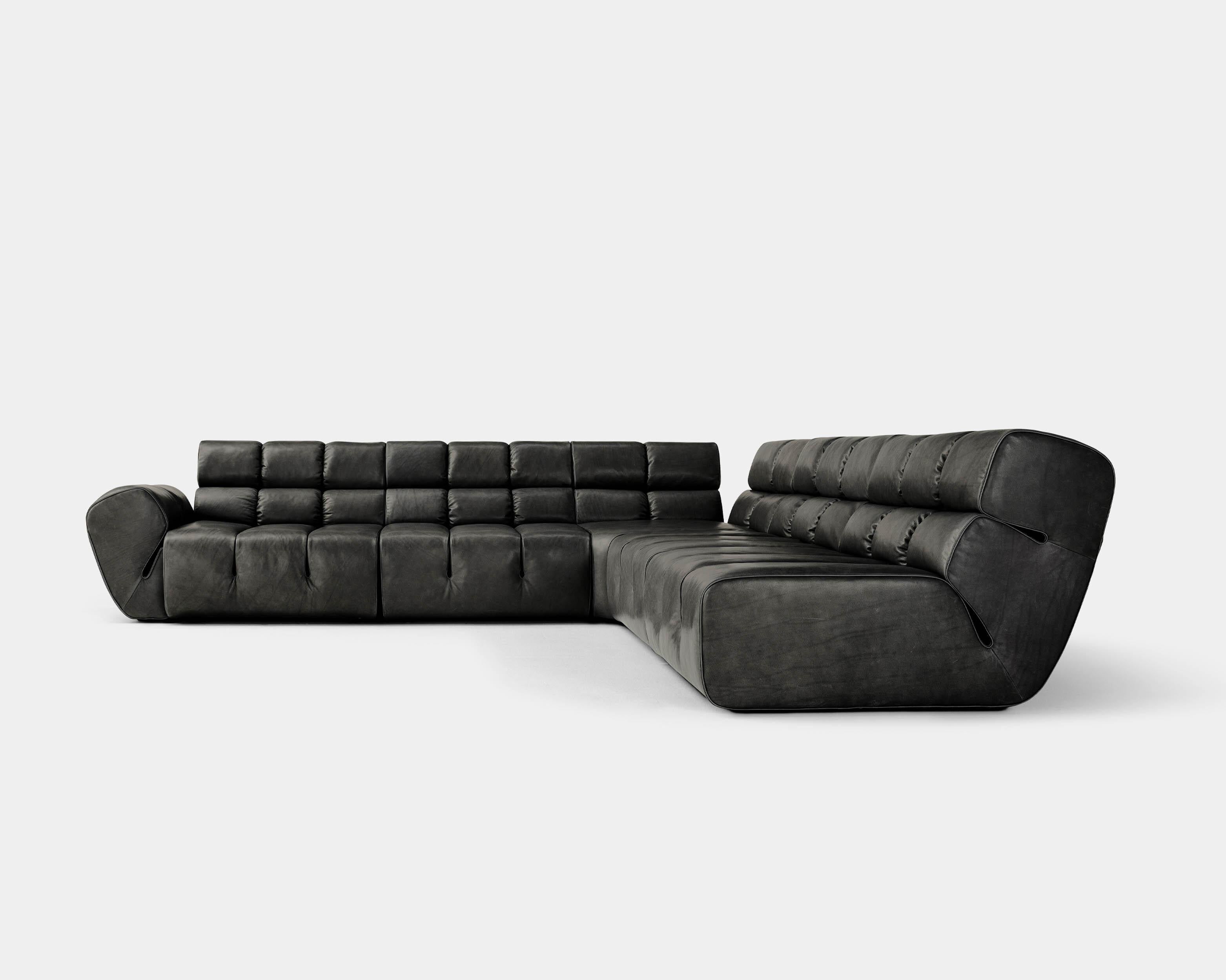 Modulares Sofa „Palmo“ aus Leder, Stein gewaschen 263 (Moderne) im Angebot