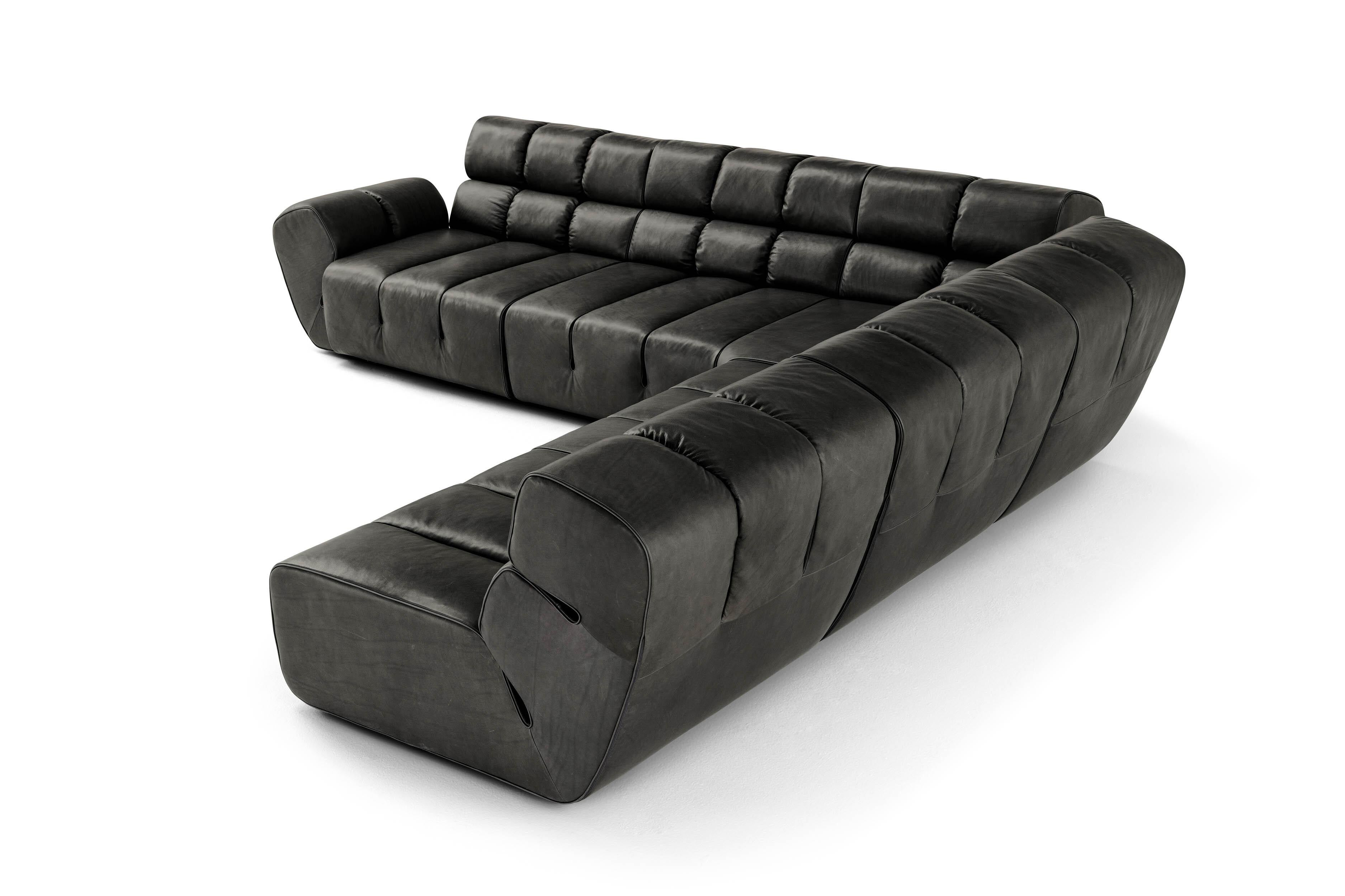 Italian 'Palmo' Modular Sofa in Leather, Stone Wash 263 For Sale
