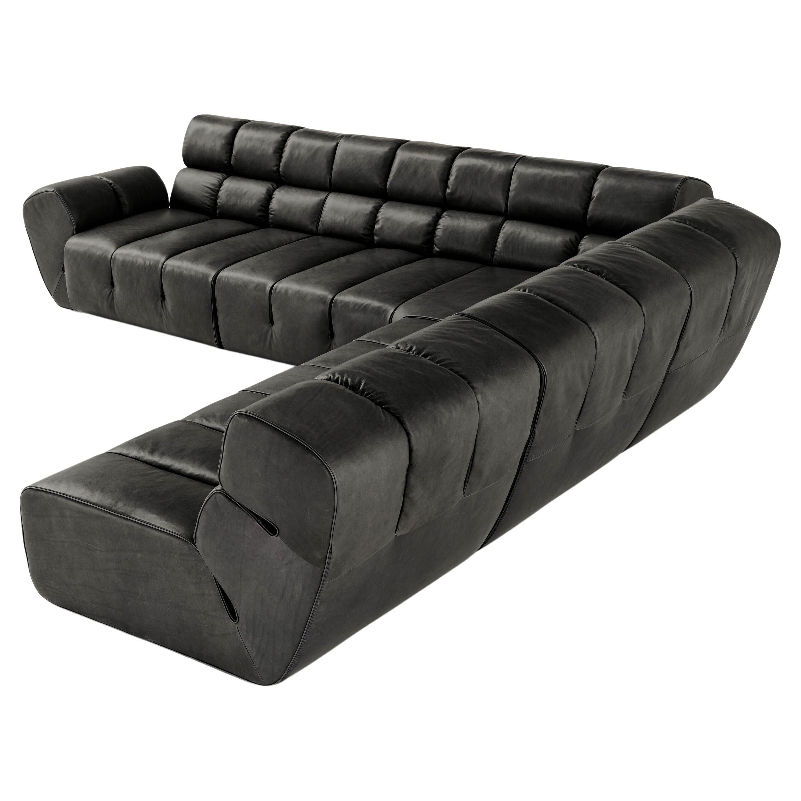 Modulares Sofa „Palmo“ aus Leder, Stein gewaschen 263 im Angebot