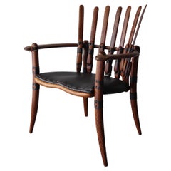 Chaise en bois de palmier et cuir par Pacific Green