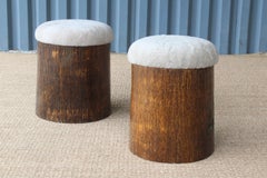 Palmwood Stools with Shearling Seats