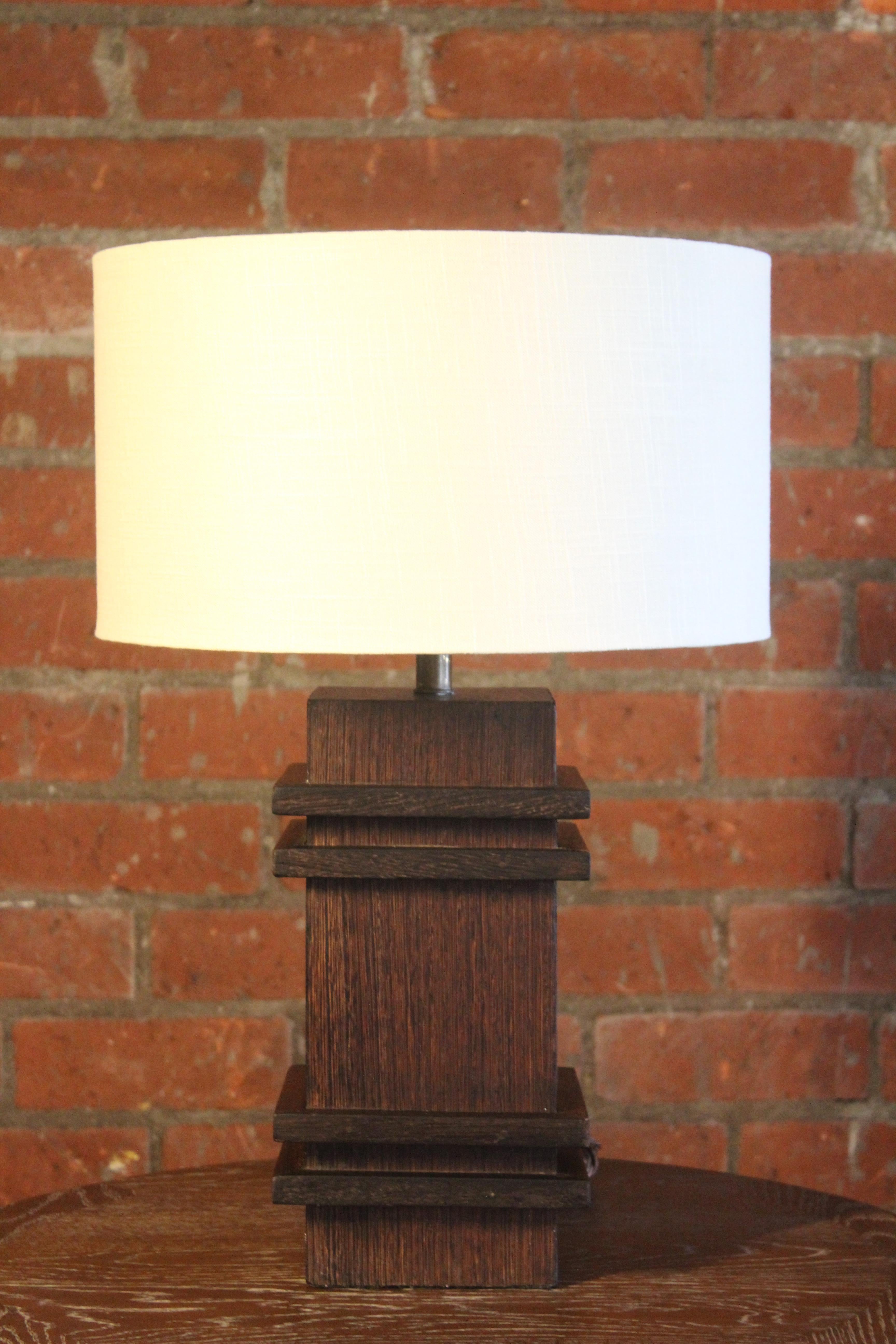 Streamlined Moderne Palmwood Table Lamp by Jacques Adnet, France, 1940s