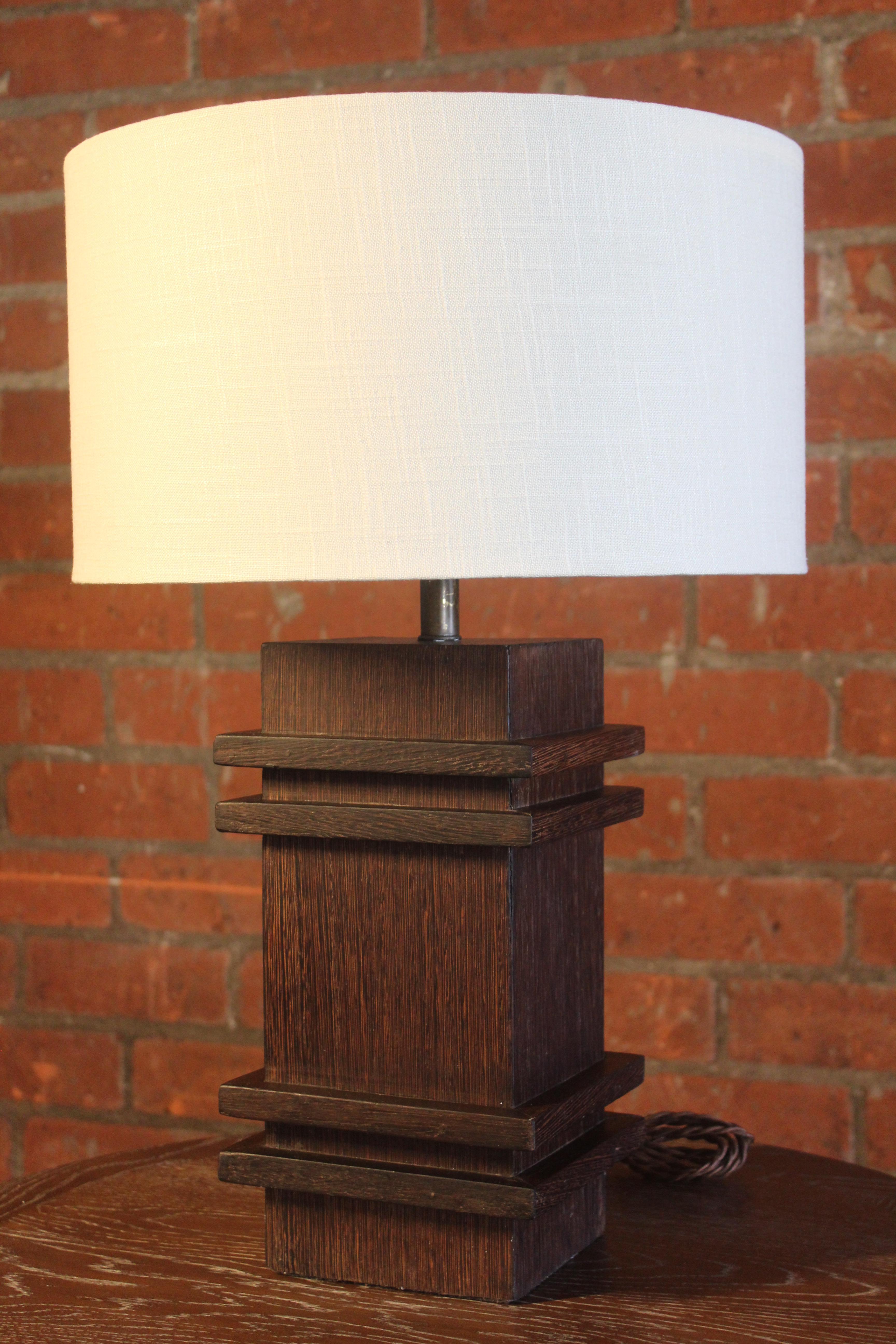 Palmwood Table Lamp by Jacques Adnet, France, 1940s In Good Condition In Los Angeles, CA
