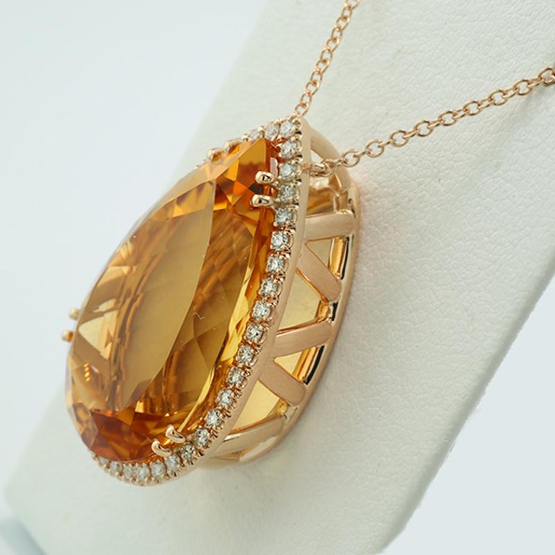 Contemporary Palmyra Citrine & Diamonds 27.97 Carats Pendant with Necklcae 18Kt Rose Gold For Sale