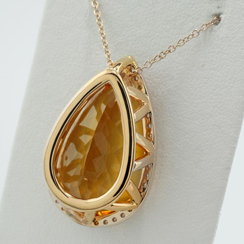 Pear Cut Palmyra Citrine & Diamonds 27.97 Carats Pendant with Necklcae 18Kt Rose Gold For Sale