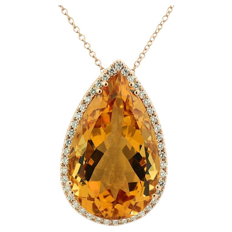 Palmyra Citrine & Diamonds 27.97 Carats Pendant with Necklcae 18Kt Rose Gold For Sale