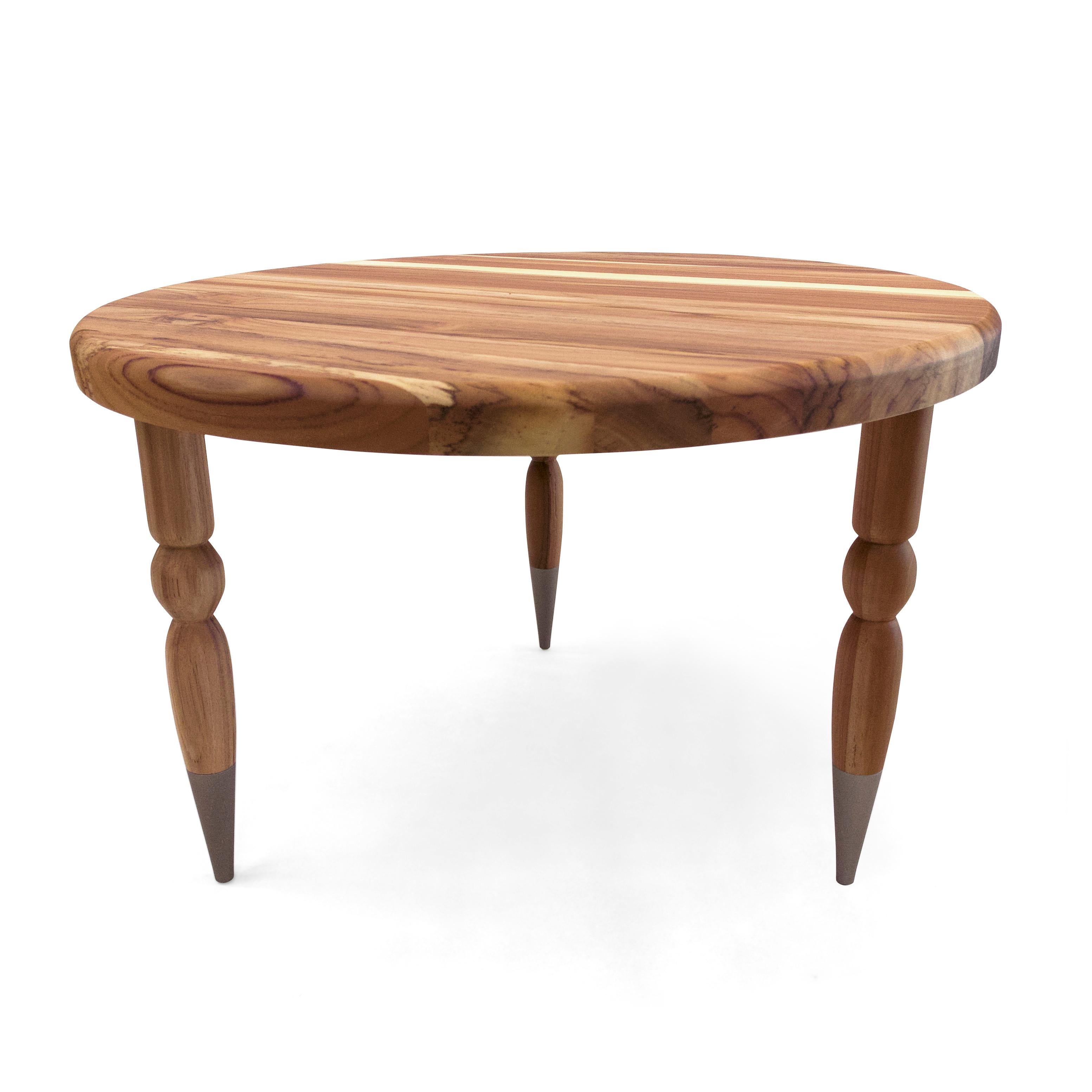 Palo Side Table in Teak Wood with Chocolate Turned Spindle Legs, Set of 3 For Sale 3