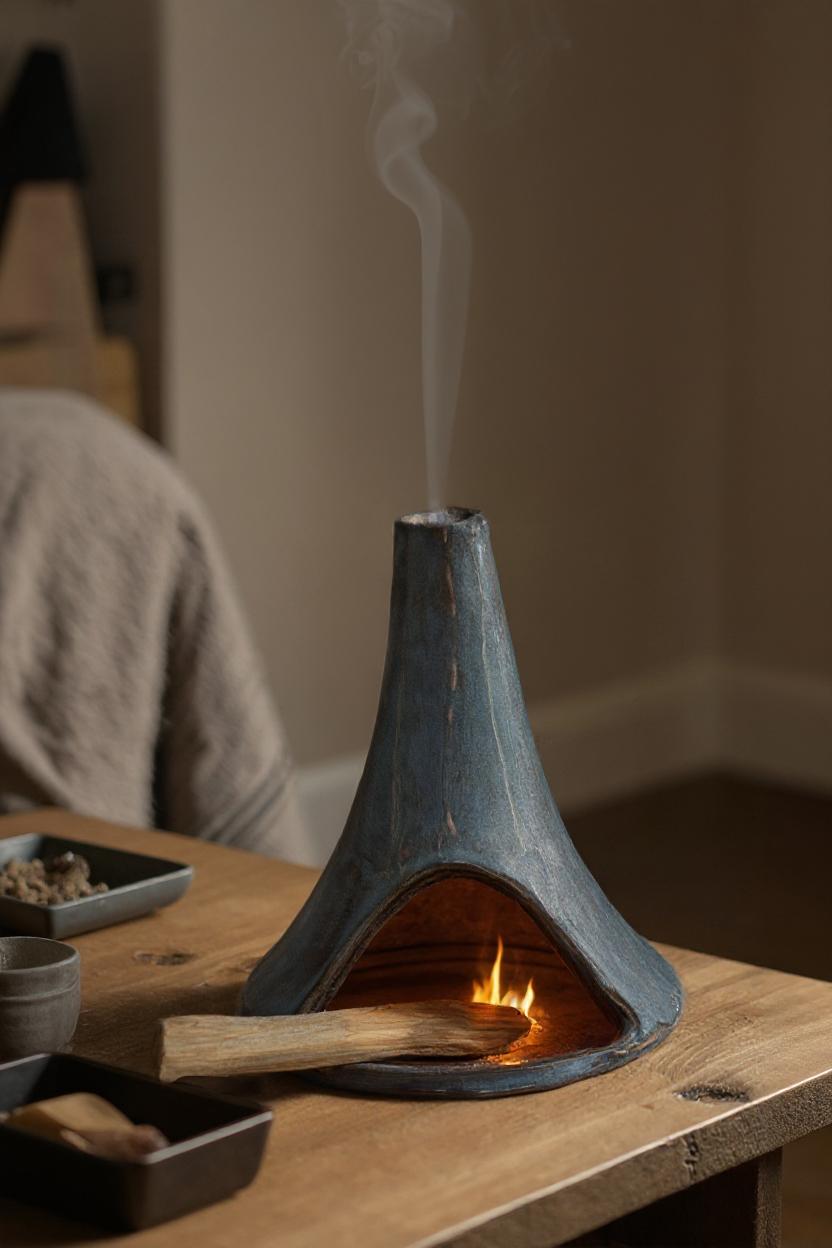 Dieser vollständig von Hand aus natürlichem Ton gefertigte Keramikbrenner ist für Palo-Santo-Stäbchen, Räucherstäbchen oder Ihre eigenen rituellen Elemente gedacht. Jedes Stück wird individuell geformt, wobei organische Unvollkommenheiten