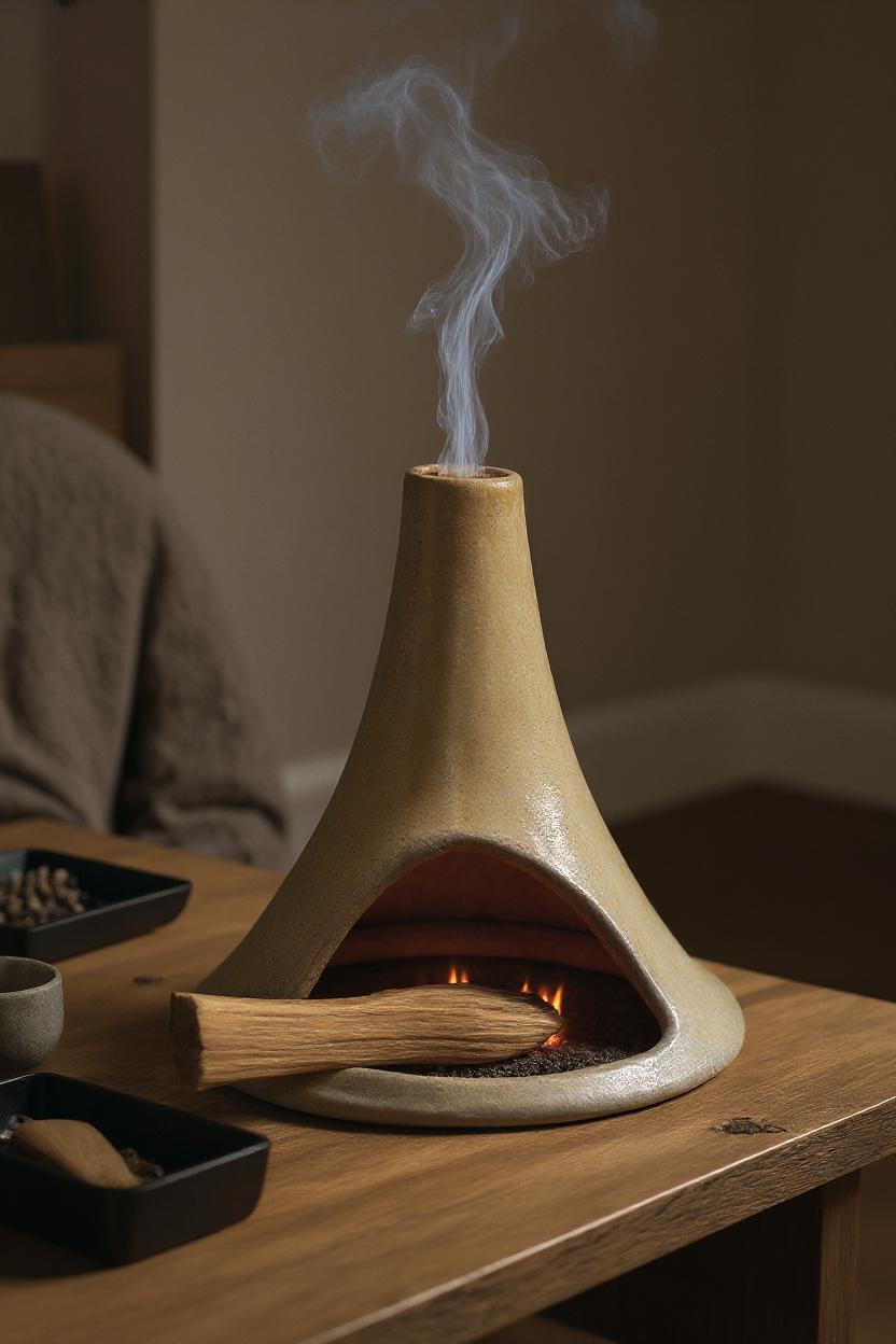 Dieser vollständig von Hand aus natürlichem Ton gefertigte Keramikbrenner ist für Palo-Santo-Stäbchen, Räucherstäbchen oder Ihre eigenen rituellen Elemente gedacht. Jedes Stück wird individuell geformt, wobei organische Unvollkommenheiten