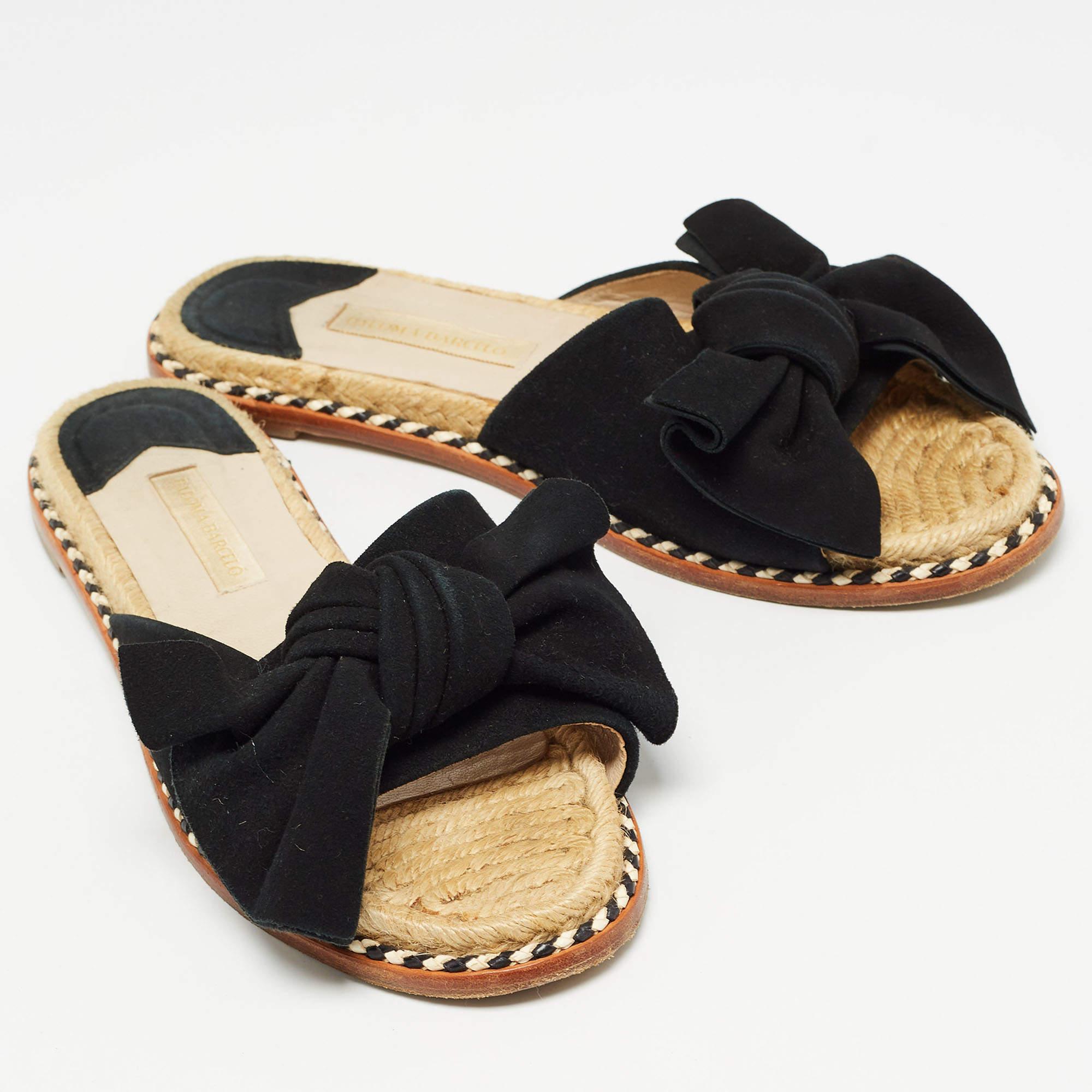 Paloma BarcelÃ³ Noir Suede Geranio Knotted Flat Slides Size 37 Pour femmes en vente