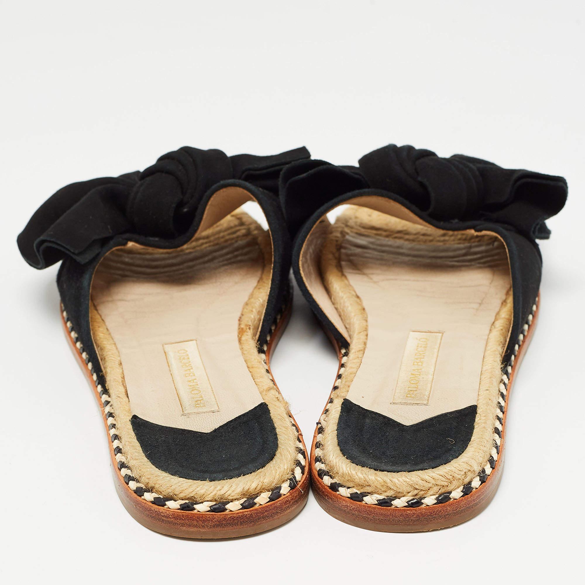 Paloma BarcelÃ³ Noir Suede Geranio Knotted Flat Slides Size 37 en vente 1