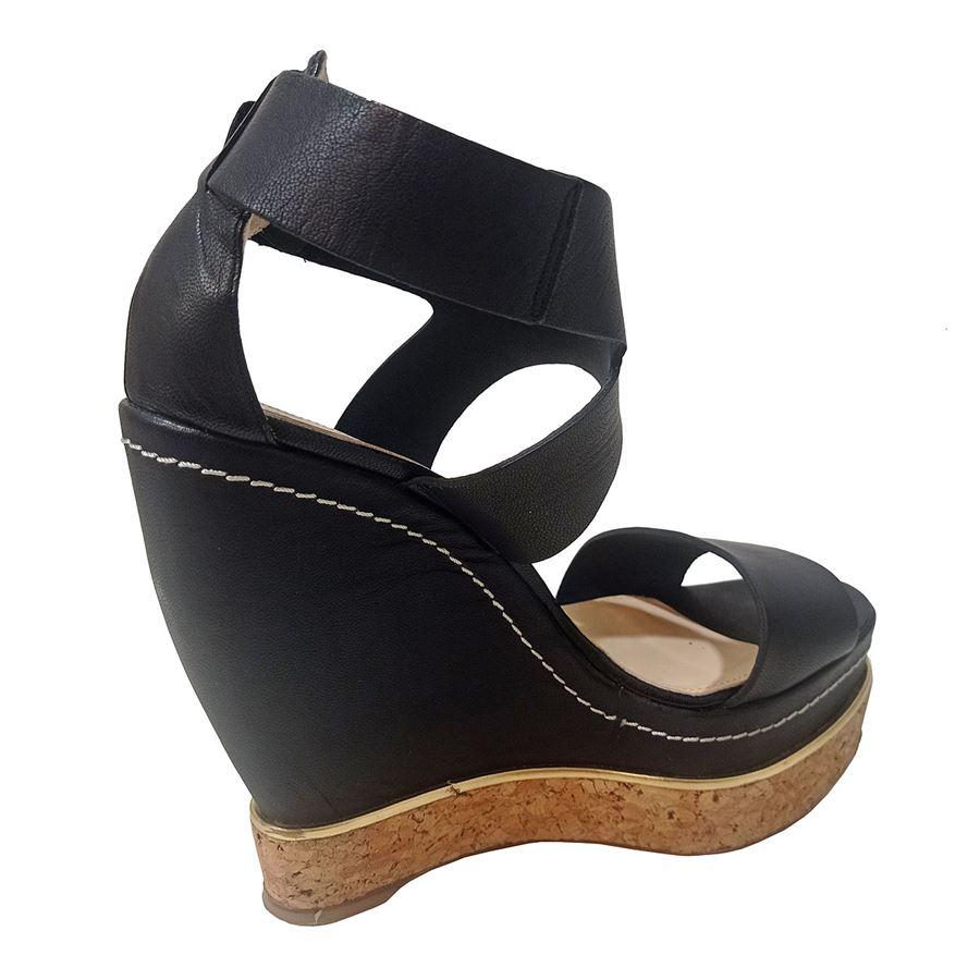 Leather Black color Cork wedge Strap Heel high cm 14 (5,5 inches) Plateau height cm 2,5 (0,98 inches) Original price euro 225
