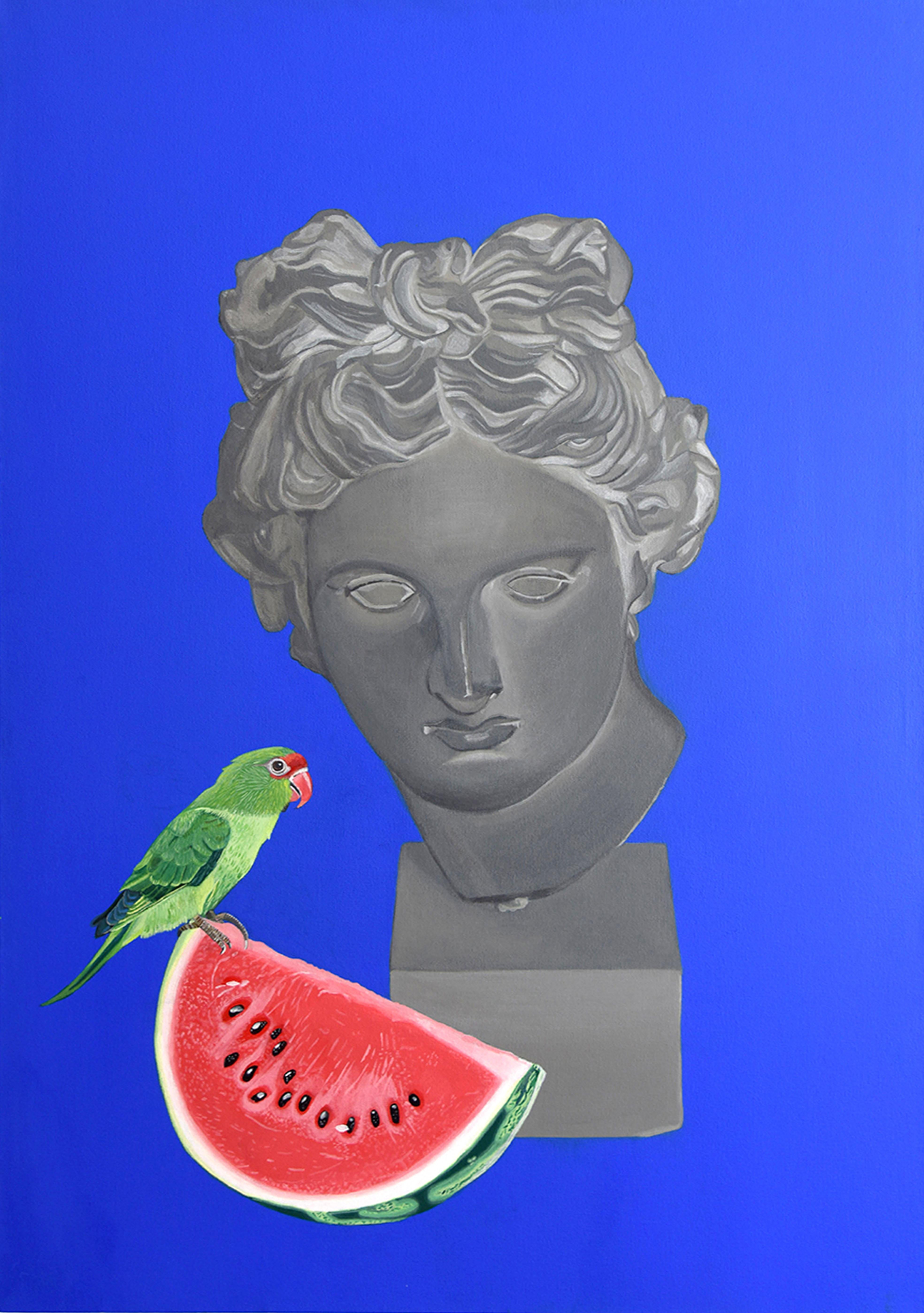 Wassermelone Apollo. Aus der Reihe Tropicalia. Gemälde – Painting von Paloma Castello