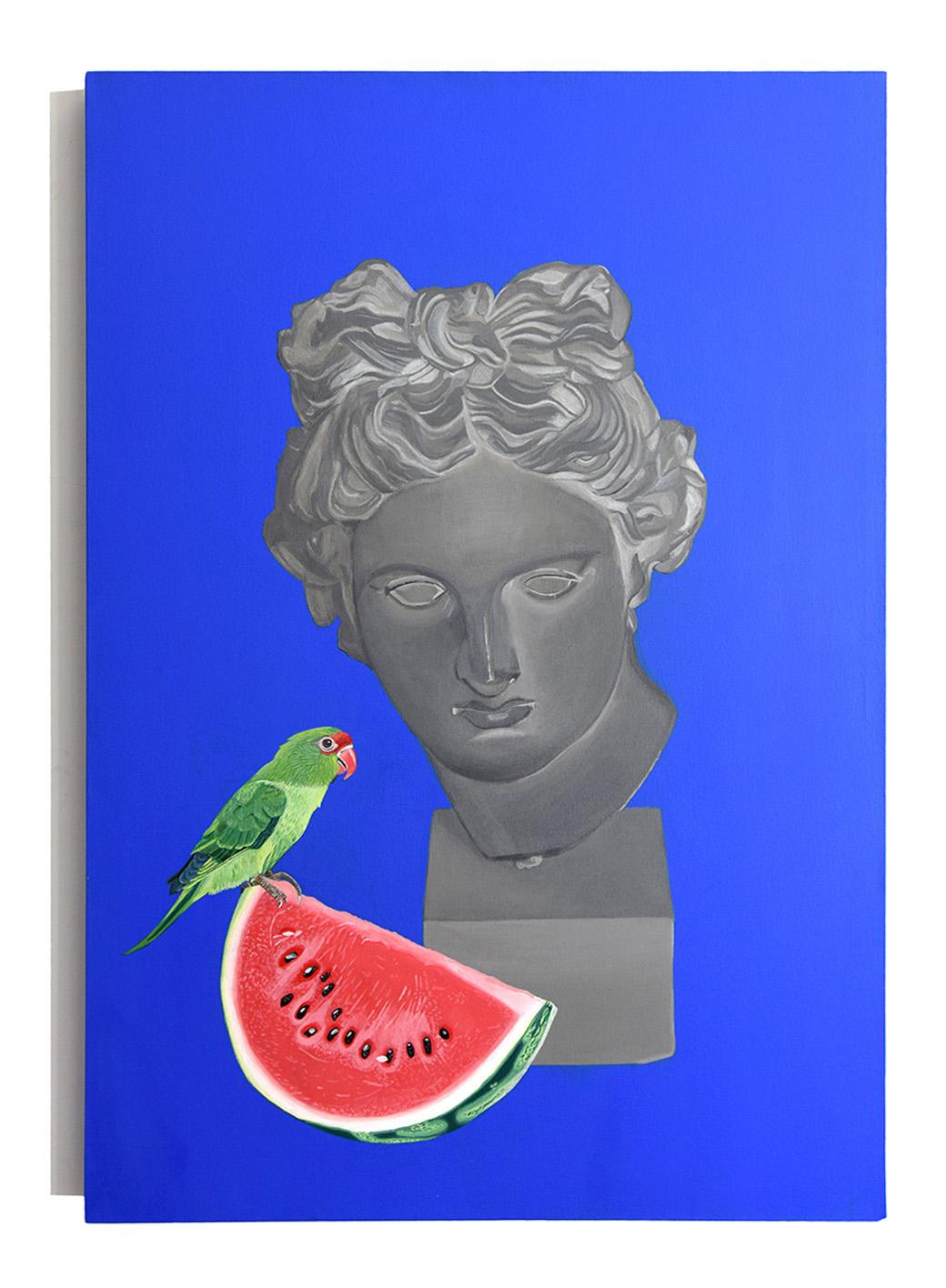 Wassermelone Apollo - Venus und Ara Diptychon. Aus der Reihe Tropicalia. – Painting von Paloma Castello