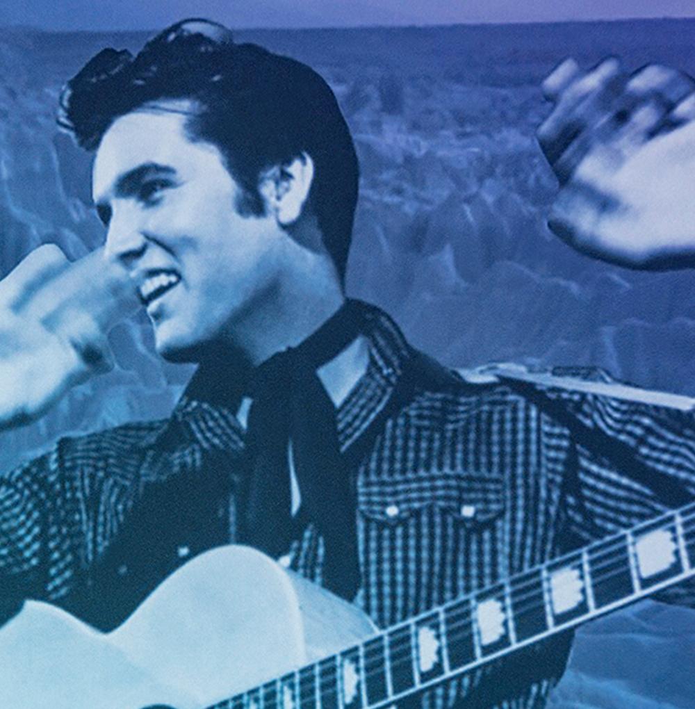 Elvis Presley, Tatacoa-Wüste. Porträt. Digitale Collage-Farbfotografie (Zeitgenössisch), Photograph, von Paloma Castello