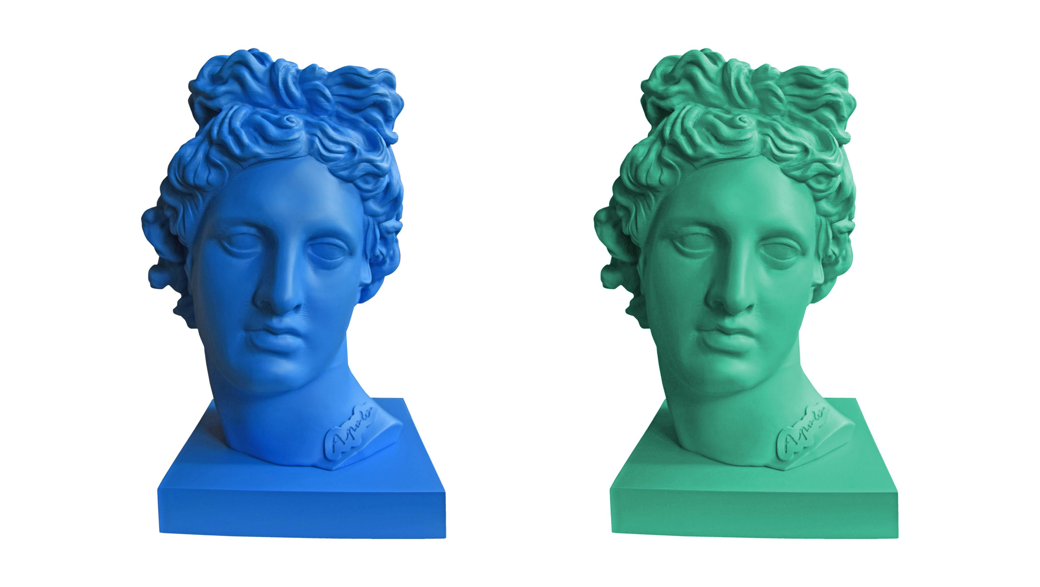 Diptych: Apolo Blue and Green. Head Sculpture. From the series Apolo