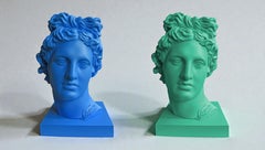 Diptych: Apolo Blue and Green. Head Sculpture. From the series Apolo