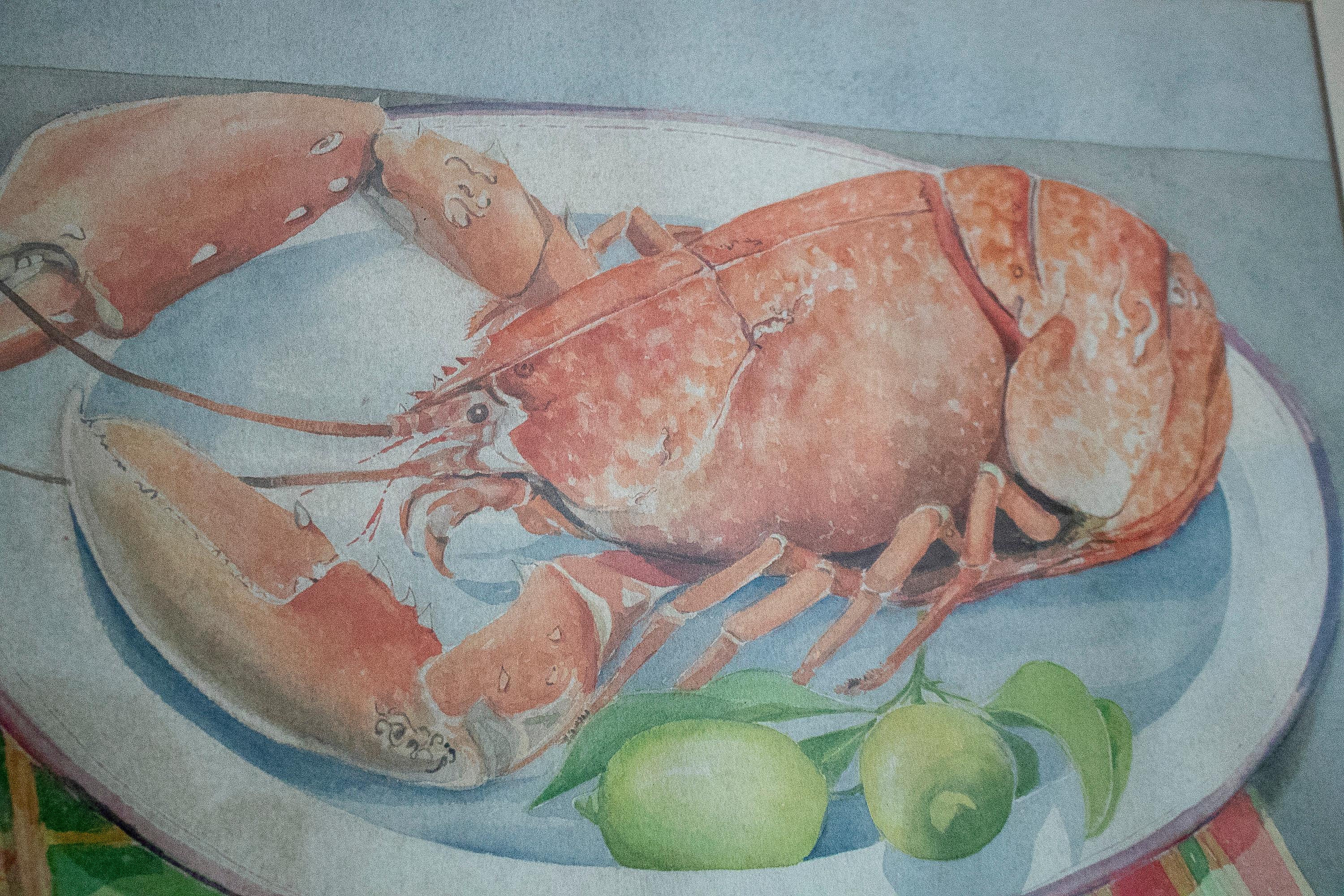Spanish Paloma de Sanjuanena, Jaime Parladé's Wife, 1980 Lobster Still-Life Watercolour For Sale