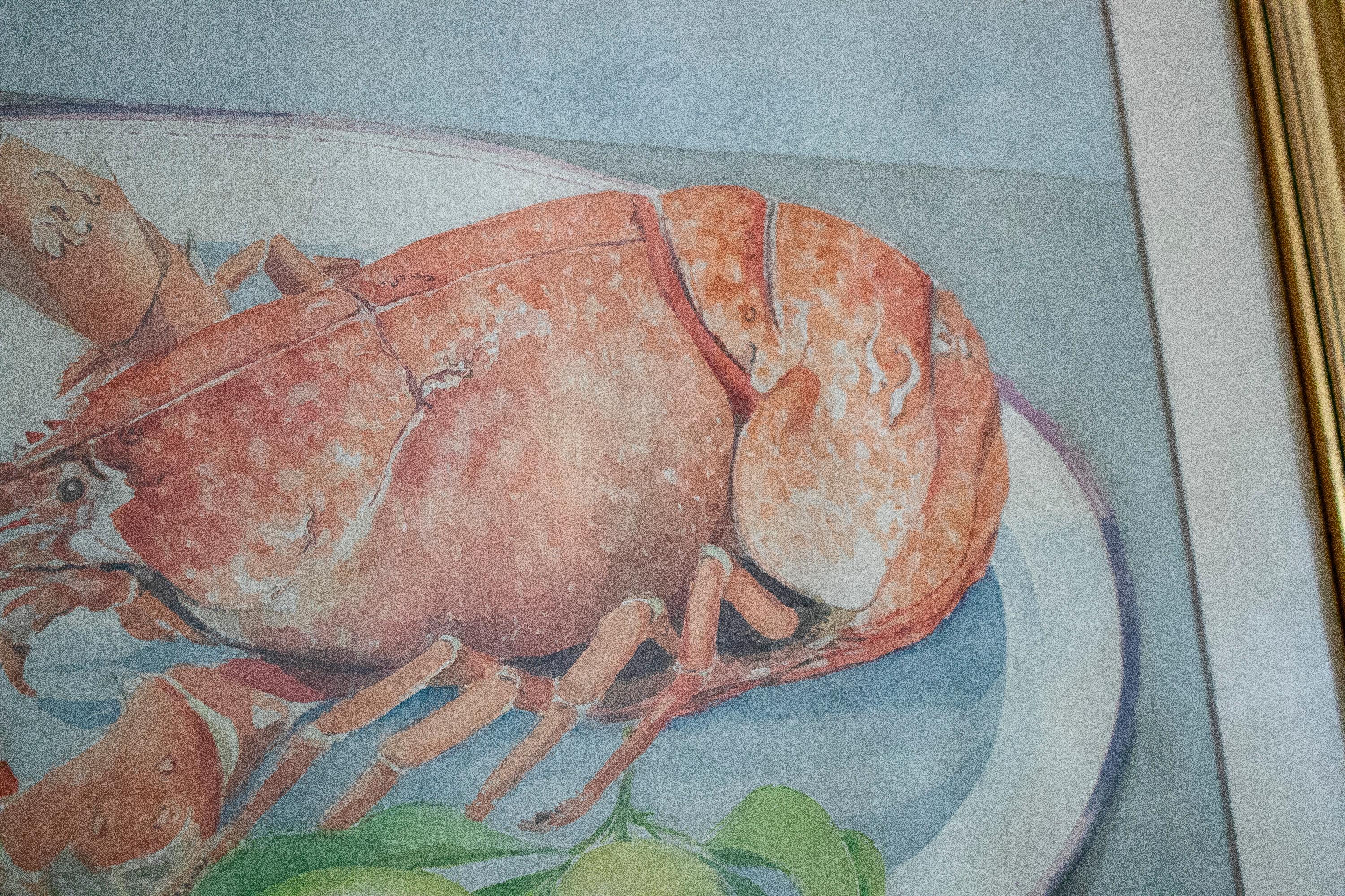 Paloma de Sanjuanena, Jaime Parladé's Wife, 1980 Lobster Still-Life Watercolour In Good Condition For Sale In Marbella, ES