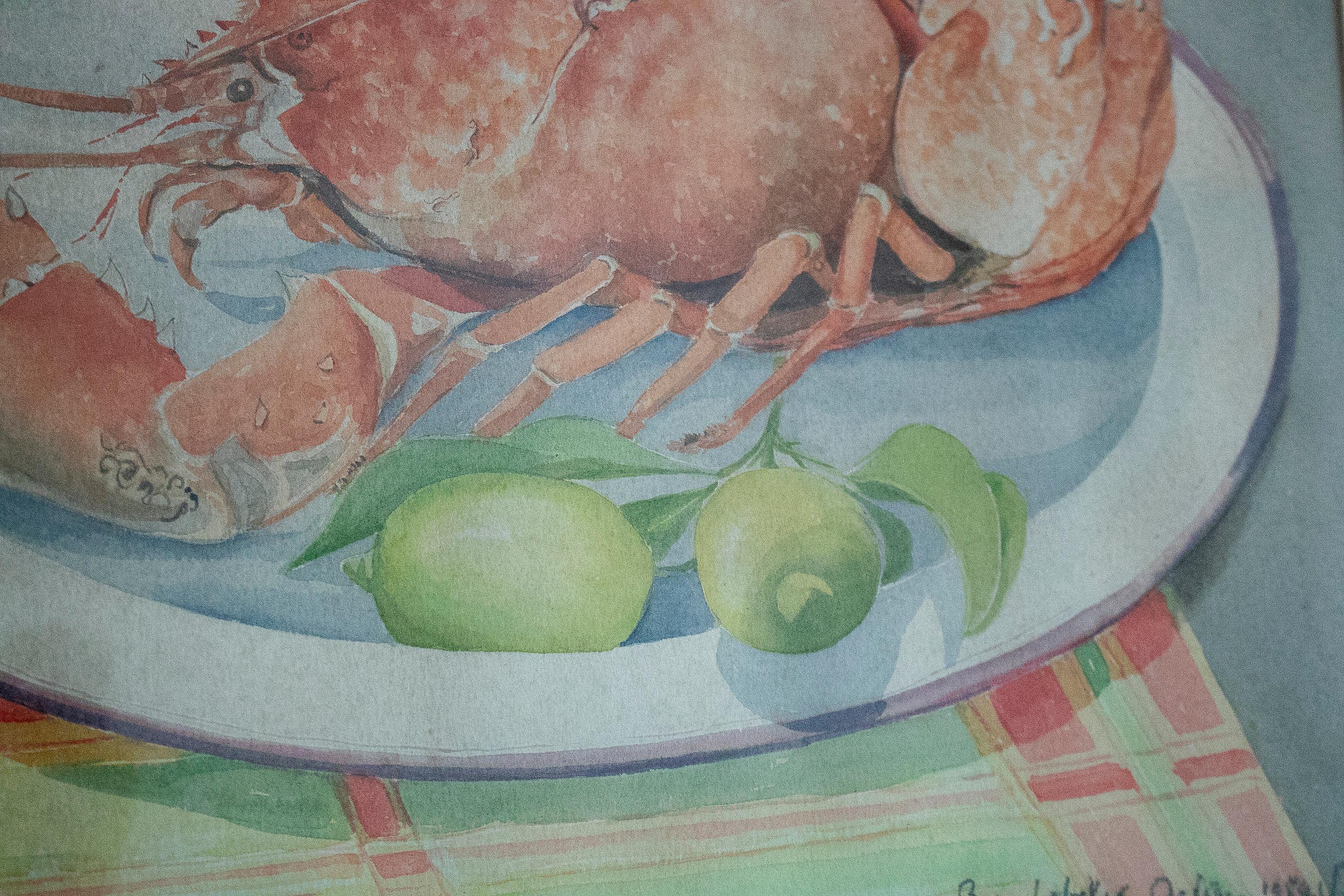 20th Century Paloma de Sanjuanena, Jaime Parladé's Wife, 1980 Lobster Still-Life Watercolour For Sale