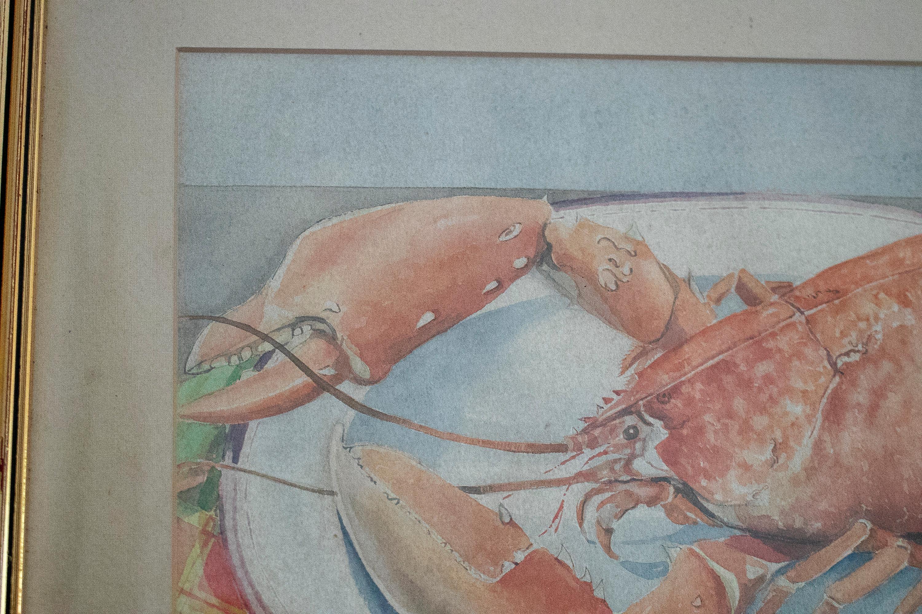 Paloma de Sanjuanena, Jaime Parladé's Wife, 1980 Lobster Still-Life Watercolour For Sale 1