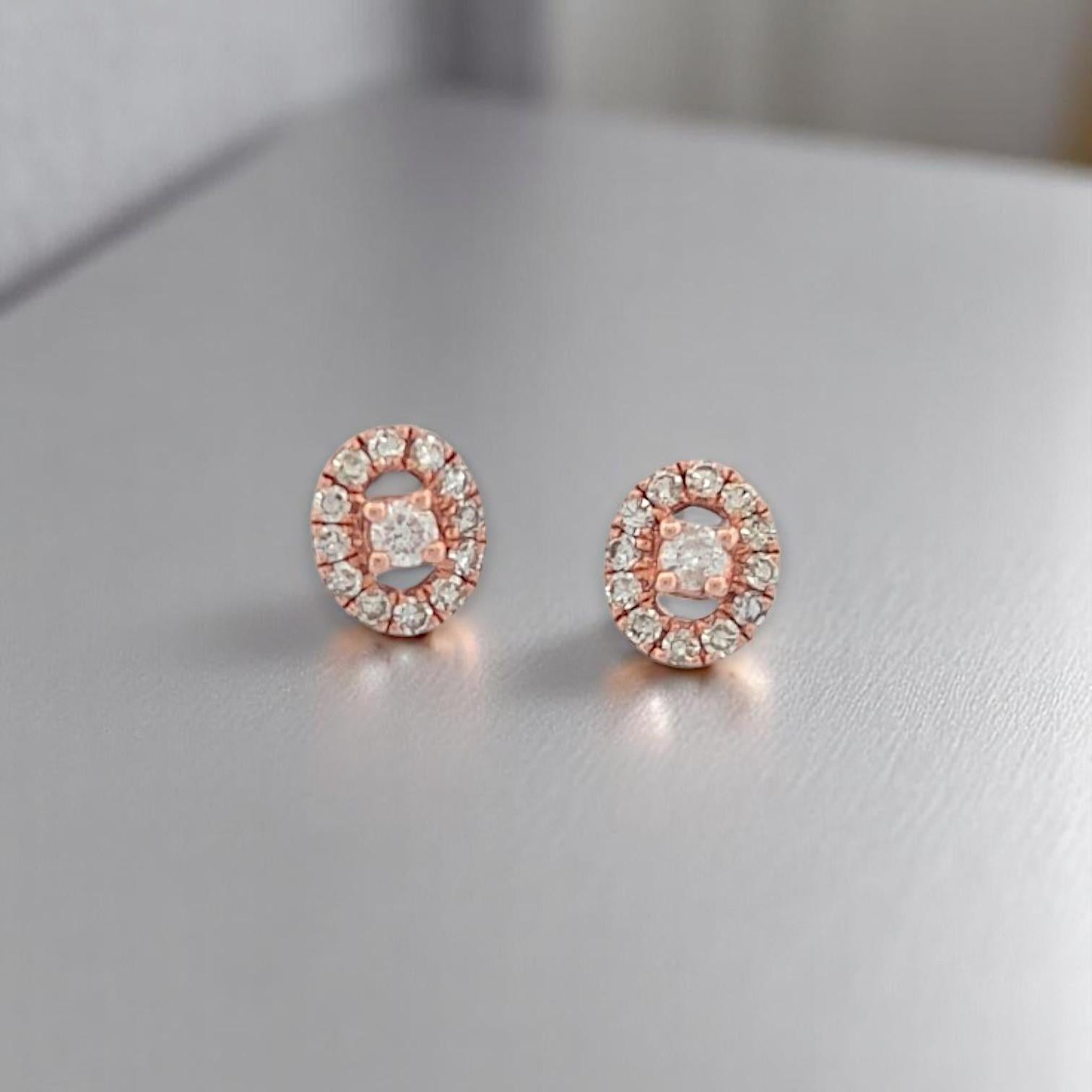 Taille ronde Boucles d'oreilles Paloma en or rose 10 carats avec diamants ronds naturels de 0,20 carat en vente