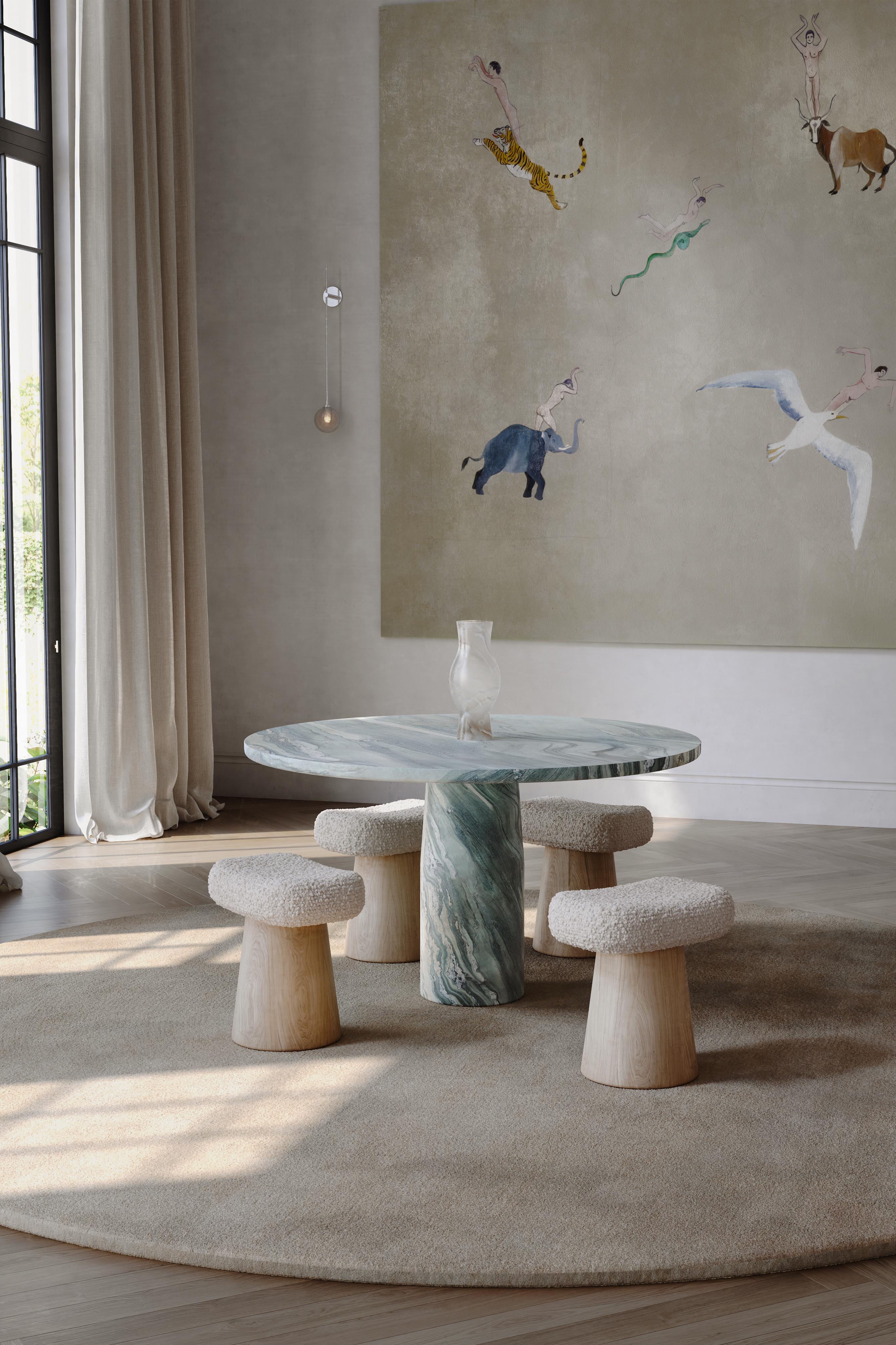 Contemporary Paloma Editions Artisan Stool Wool Boucle & French Oak For Sale