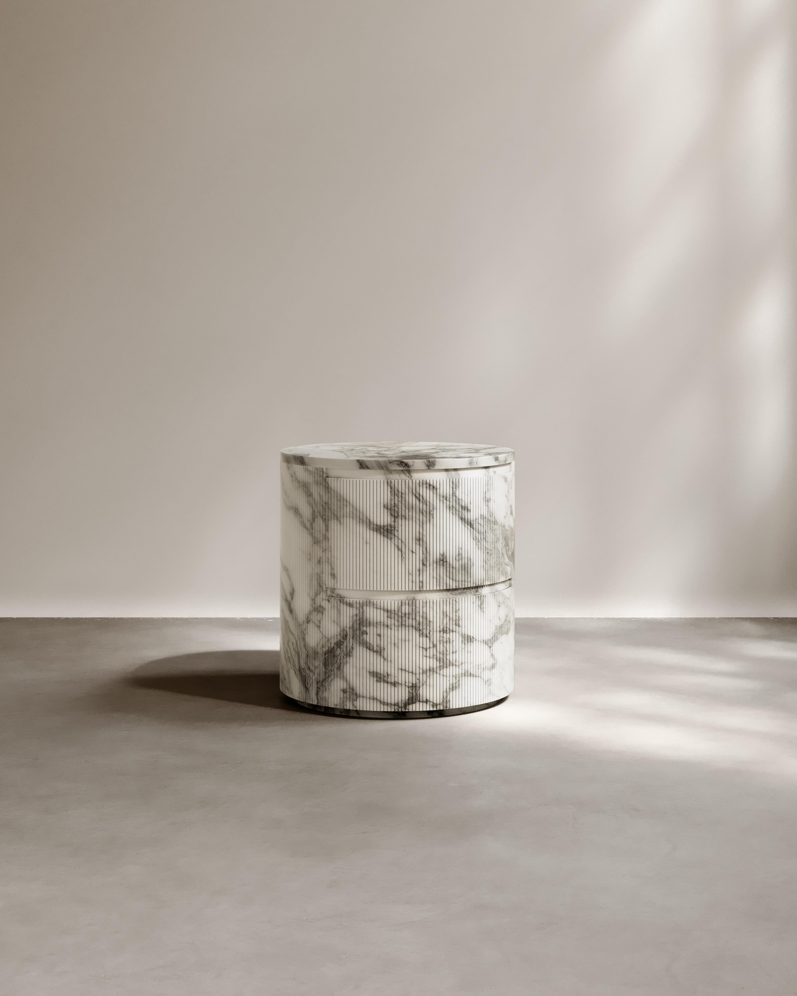 Italian Paloma Editions Ashley Bedside Table Arabescato Marble For Sale