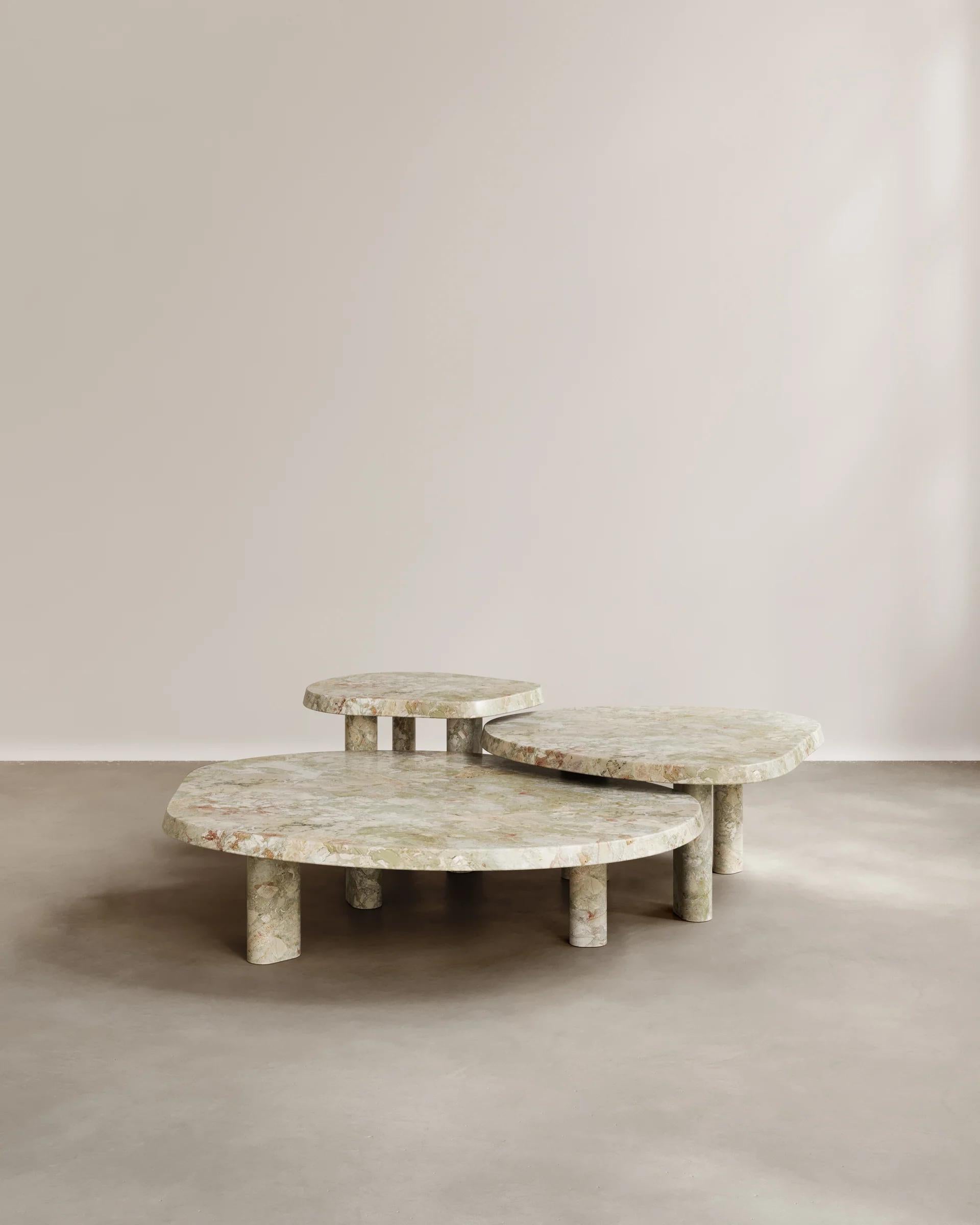 The Constantin Coffee Table by Paloma Editions is sculpted from noble materials, its subtly organic contours echo Australia’s white-sand shoreline. Three interlocking elements can nest as one or be arranged separately.

The form is defined by planar