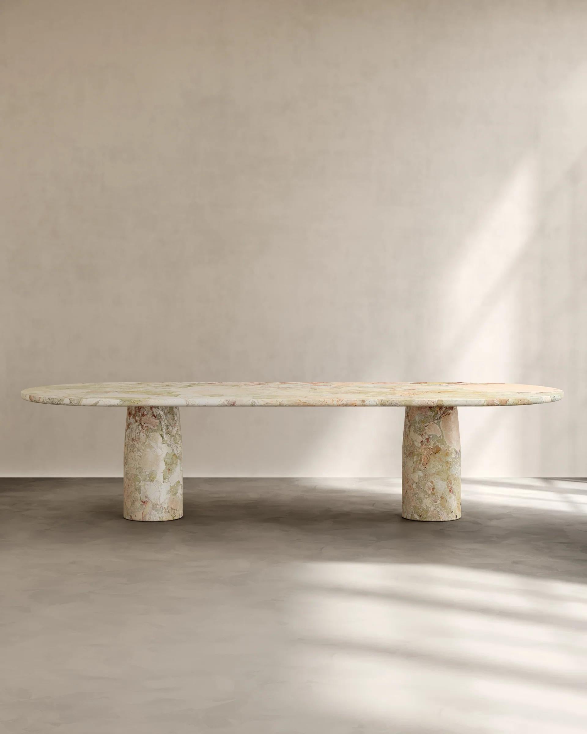 The Isola Table IV by Paloma Editions meditates on material as memory. The Isola Collection draws inspiration from the fleeting moment after coastal rain, when edges blur and colours deepen, and the world feels newly considered. Tapered pillars and