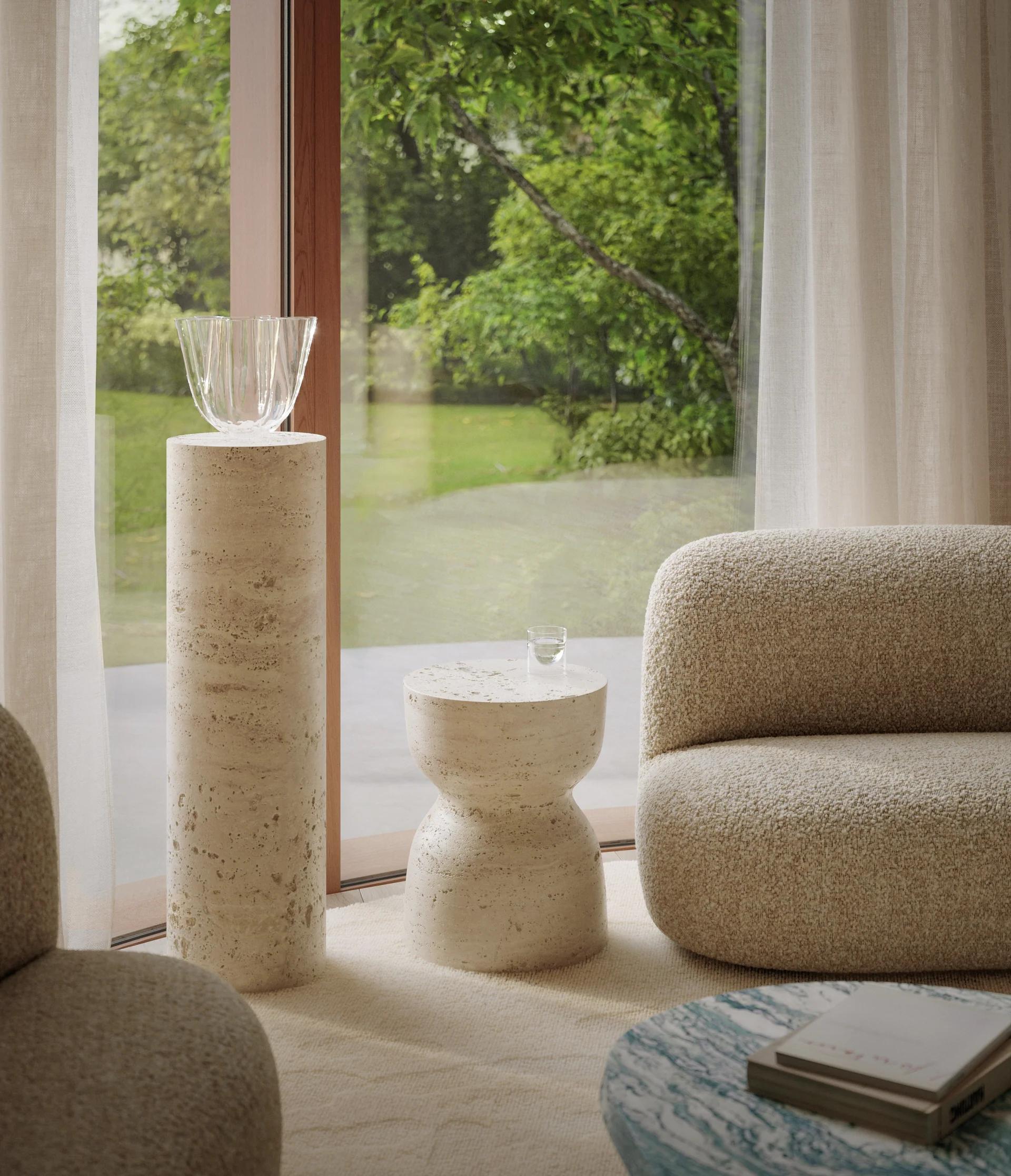 Italian Paloma Editions Portal Pedestal Navona Travertine For Sale