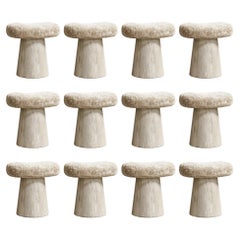 Paloma Editions Set of 12 Artisan Stool Natural Shaved Shearling & French Oak