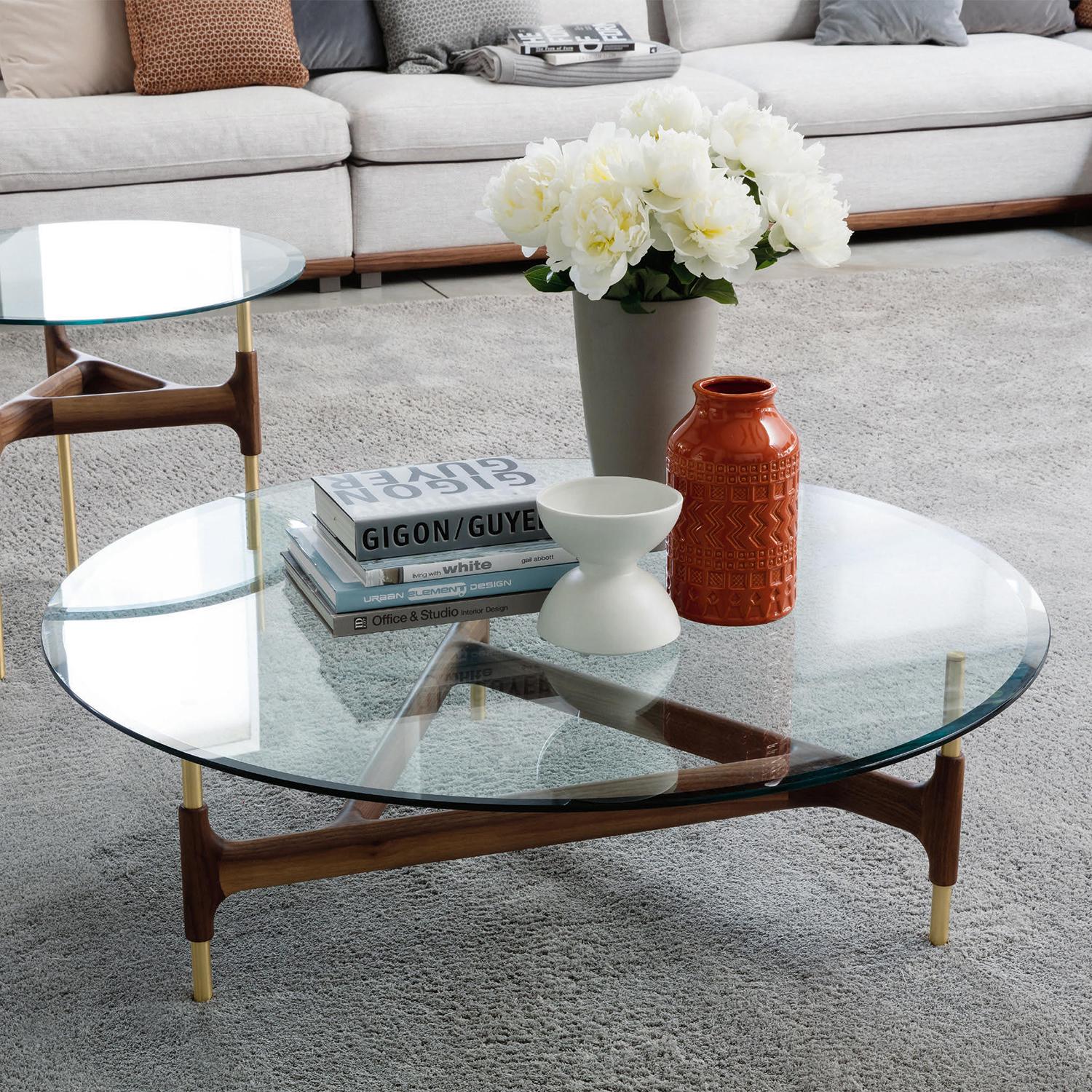 Mesa baja de cristal Paloma Latón en venta