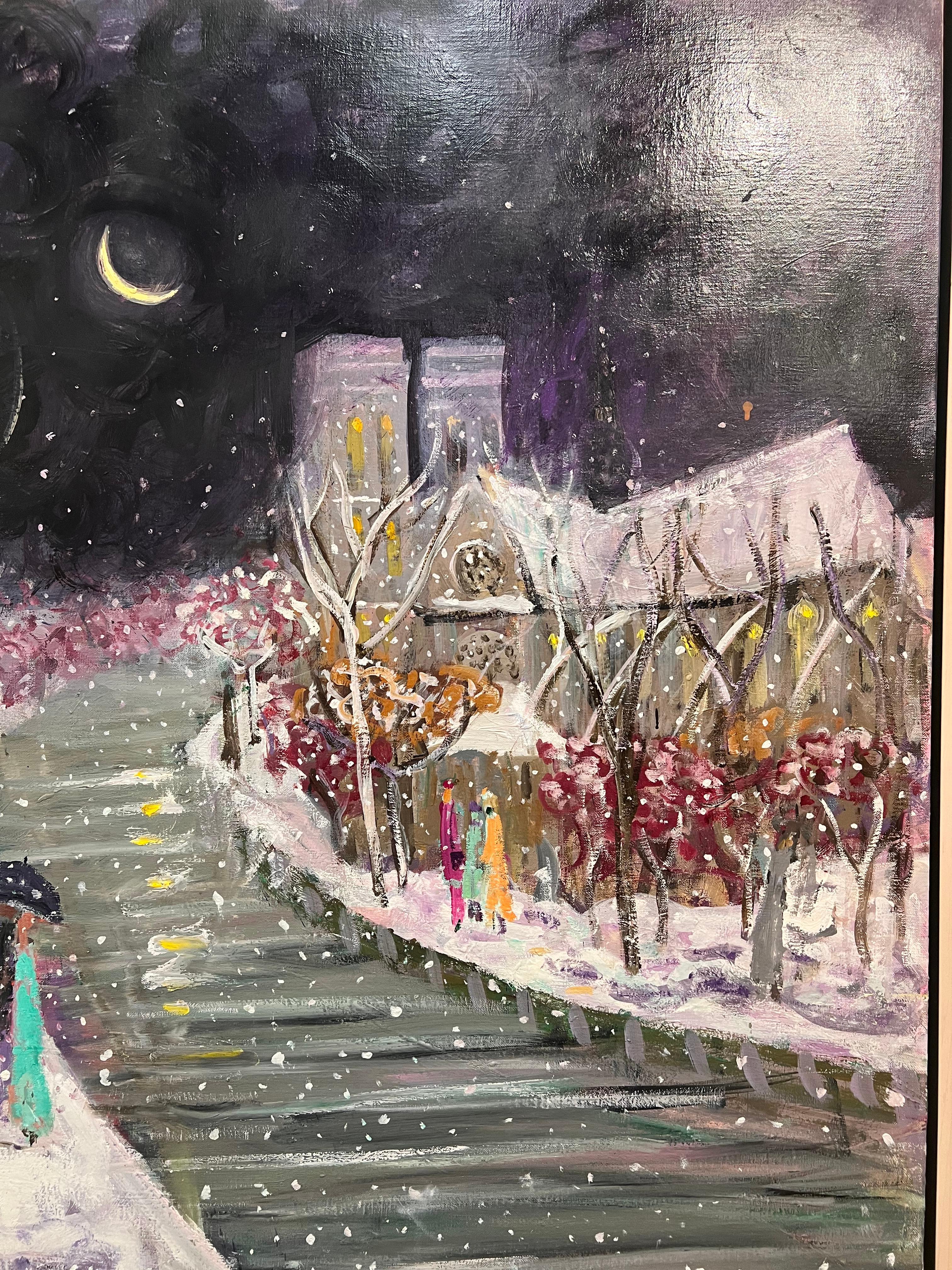Nieve sobre Notre Dame (Schau in Notre Dame) Paris, Frankreich (Neue Wilde), Painting, von Paloma Hinojosa