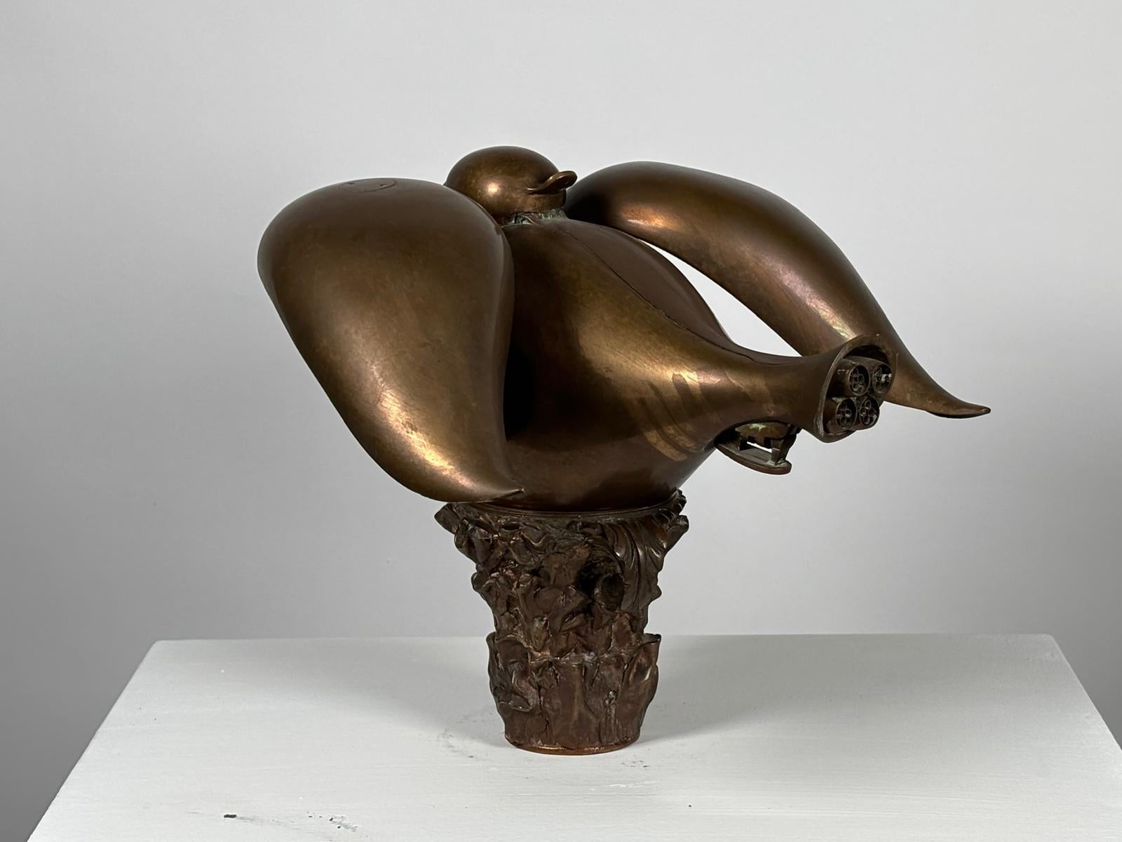 Modern Paloma Jet Model Bronze and Brass Sculpture by Miguel Berrocal For Sale