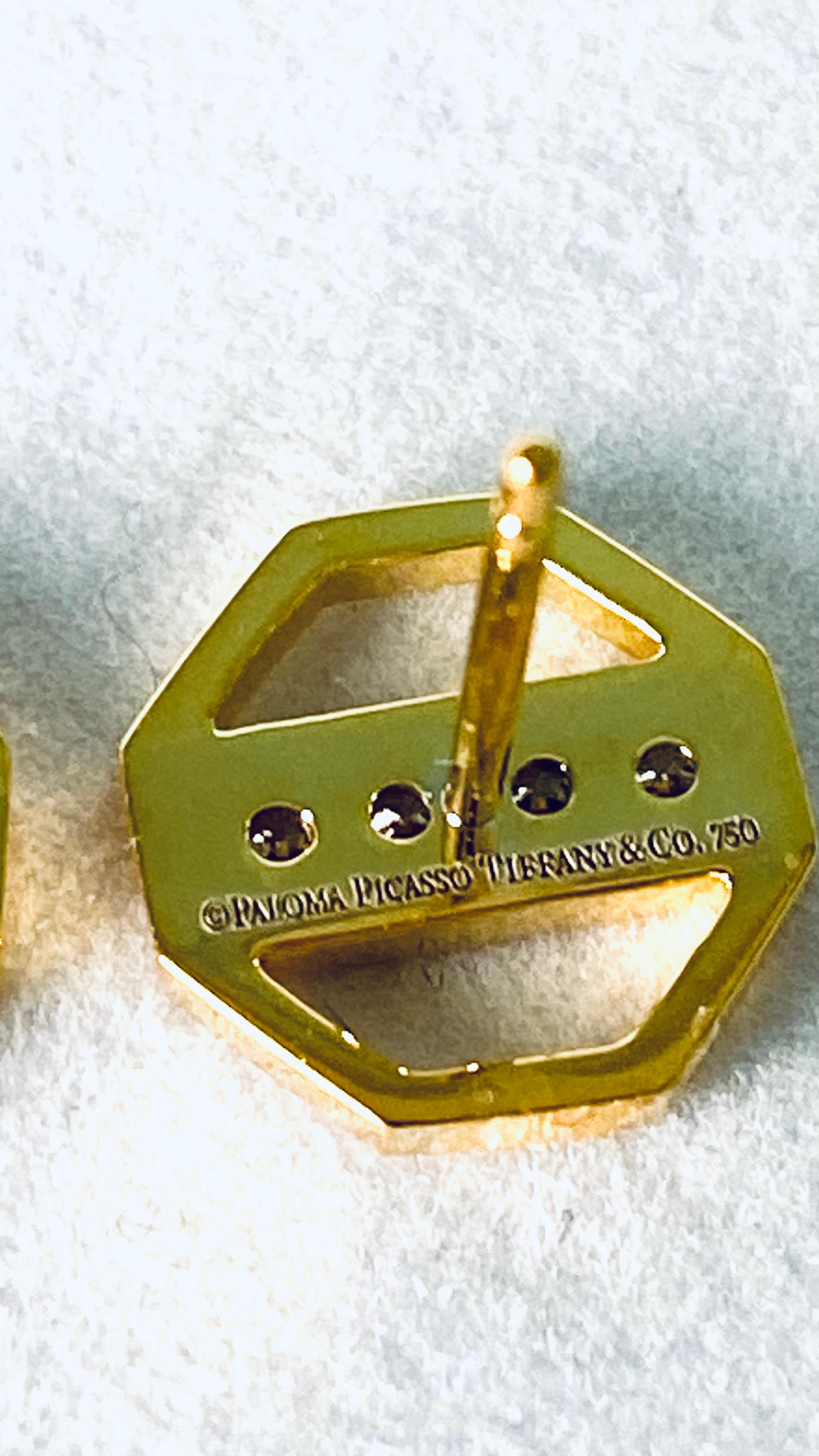 Vintage Tiffany 18 Karat Gold Diamonds 0.40 Inch Wide Earrings By Paloma Picasso 1