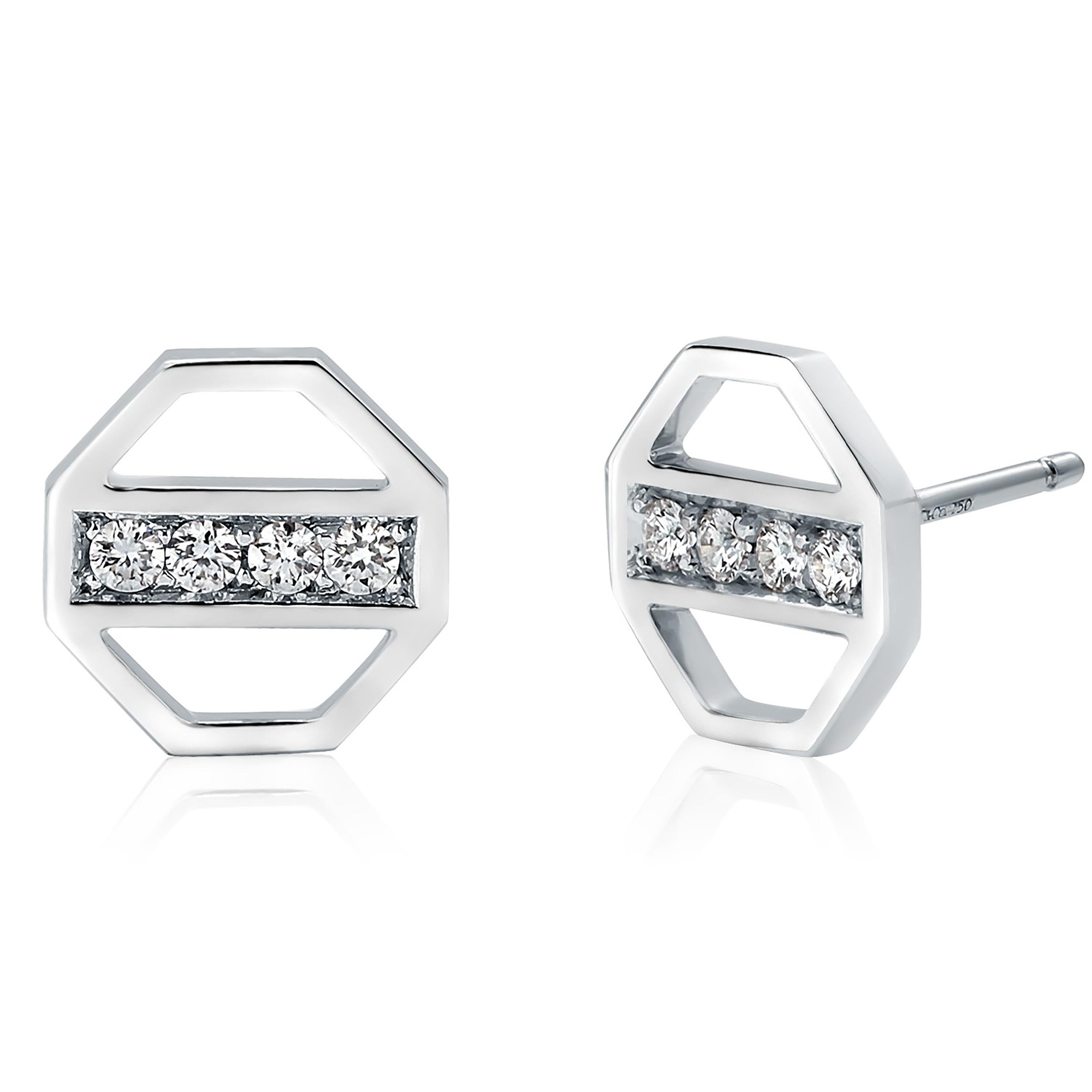 Paloma Picasso 18 Karat White Gold Diamond 0.20 Carat Vintage 0.40 Inch Earrings In Good Condition In New York, NY