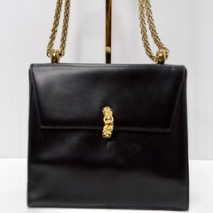 Paloma Picasso 1980s Black Leather Shoulder Bag