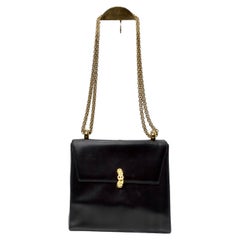 Vintage Paloma Picasso 1980s Black Leather Shoulder Bag