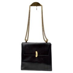 Paloma Picasso 1980s Black Leather Shoulder Bag