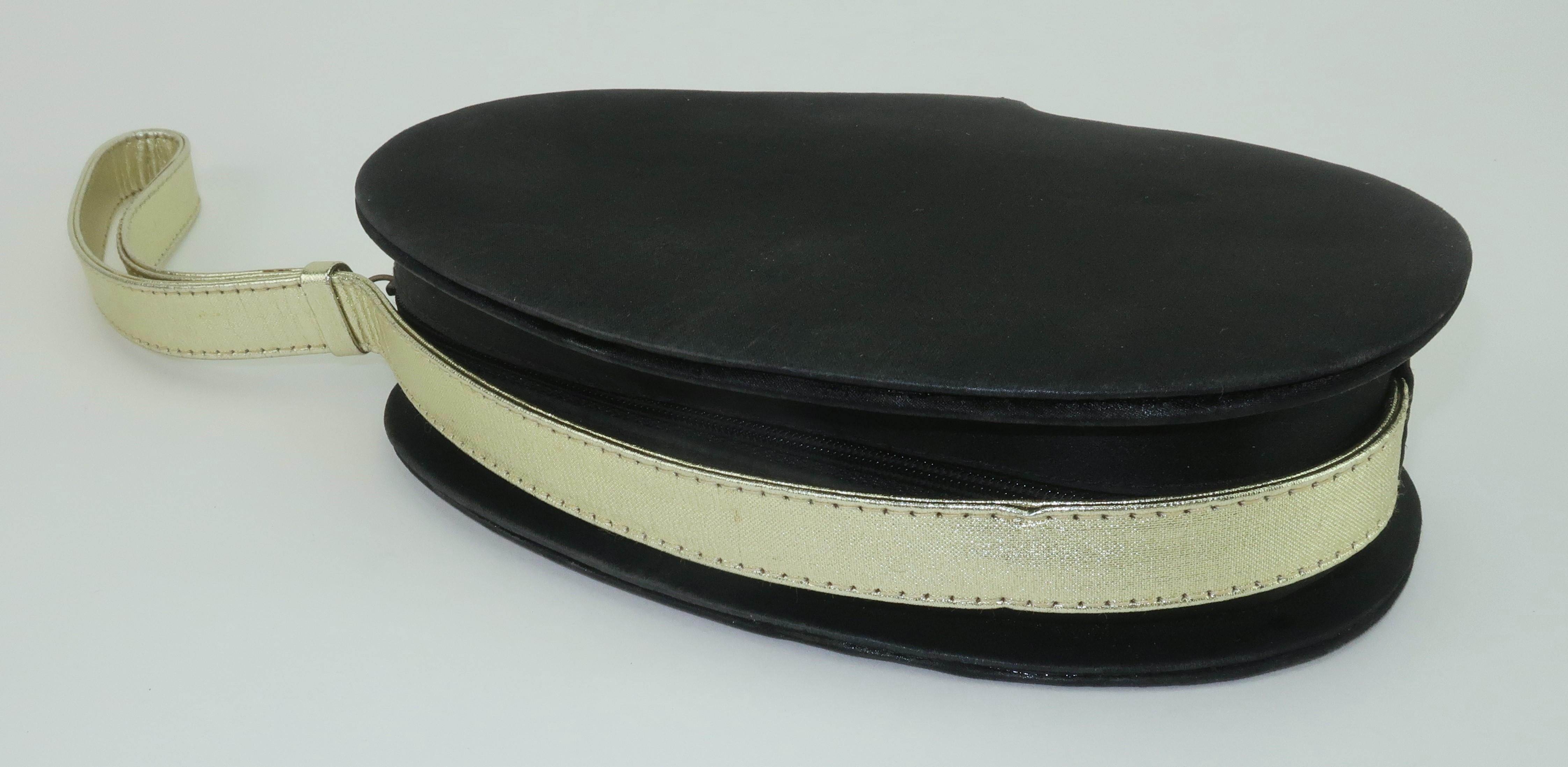 PALOMA PICASSO Bolso de noche de satén negro y dorado estilo Art Déco Negro en venta